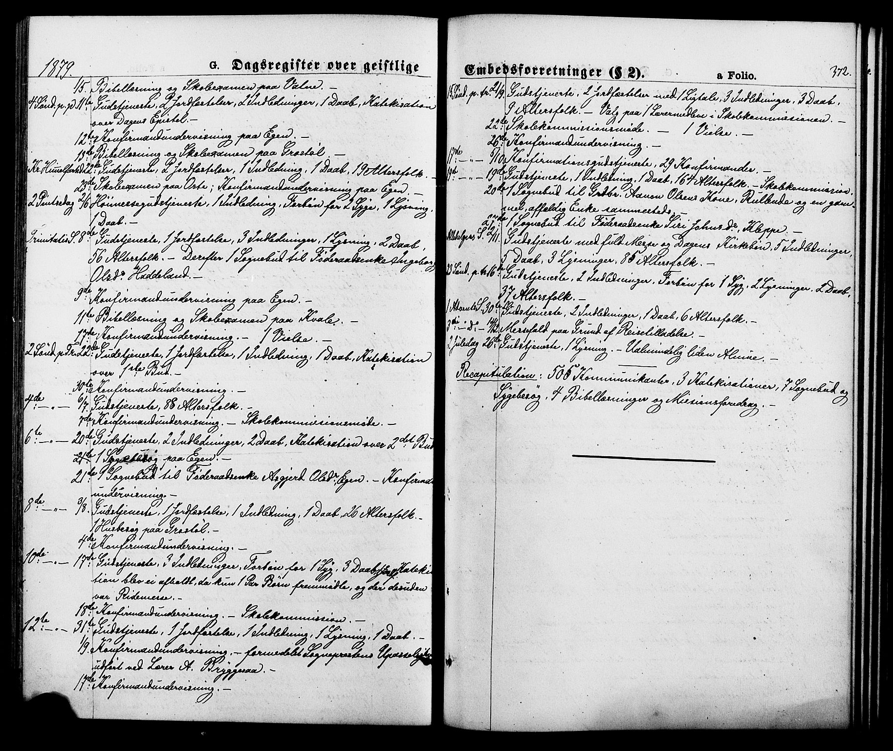 Hægebostad sokneprestkontor, AV/SAK-1111-0024/F/Fa/Fab/L0003: Ministerialbok nr. A 3, 1872-1886, s. 372