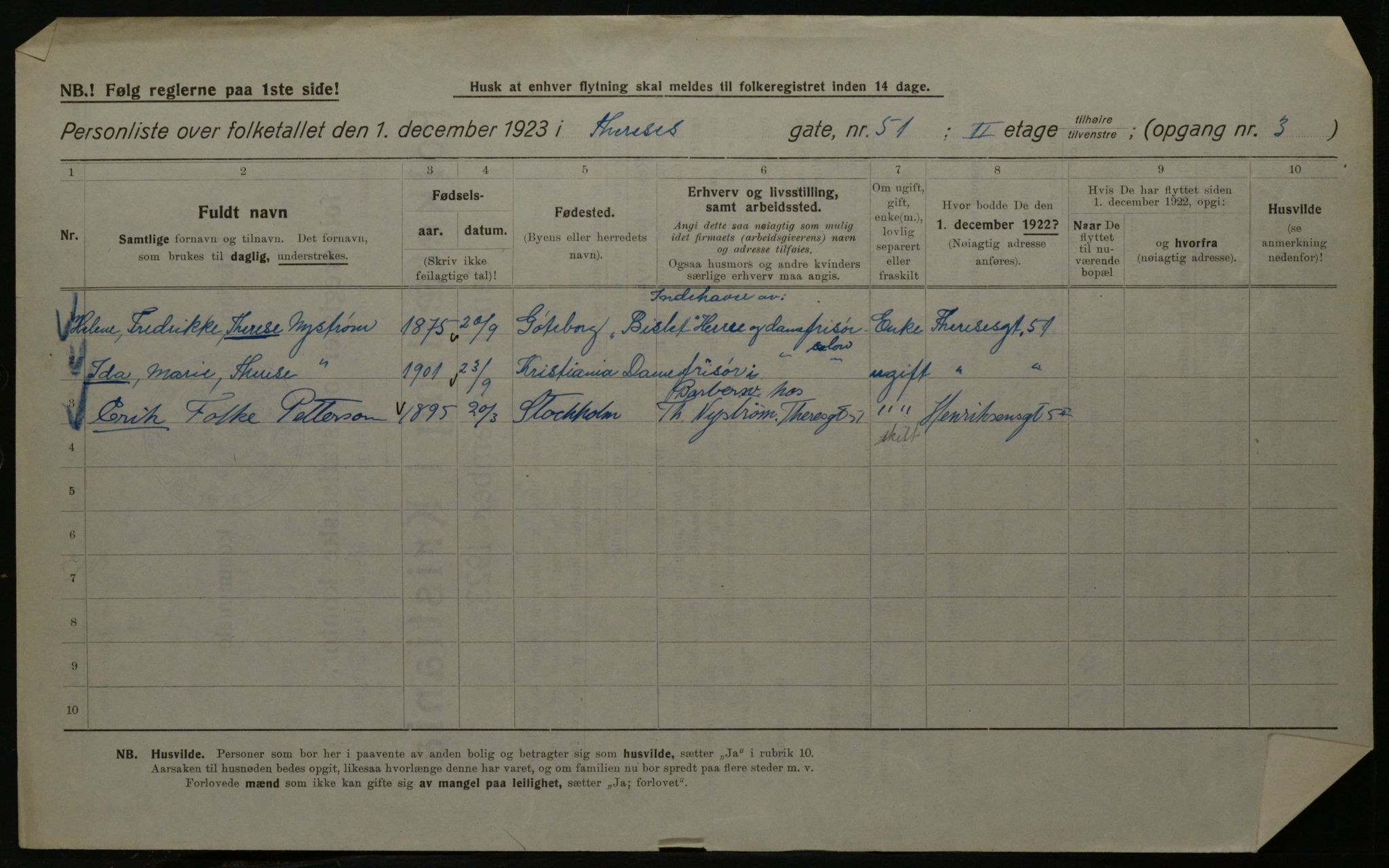 OBA, Kommunal folketelling 1.12.1923 for Kristiania, 1923, s. 120214