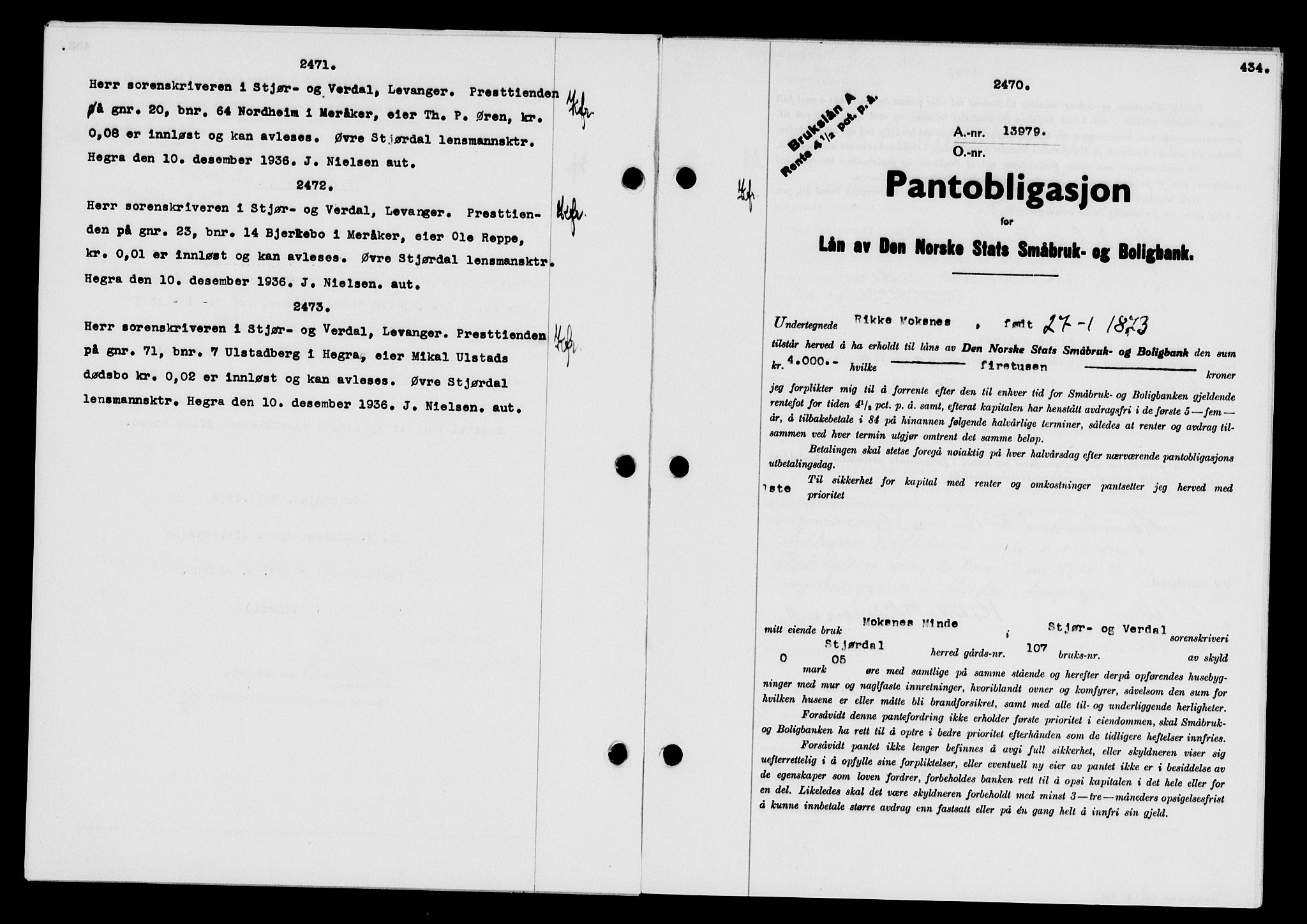 Stjør- og Verdal sorenskriveri, SAT/A-4167/1/2/2C/L0078: Pantebok nr. 46, 1936-1937, Dagboknr: 2470/1936