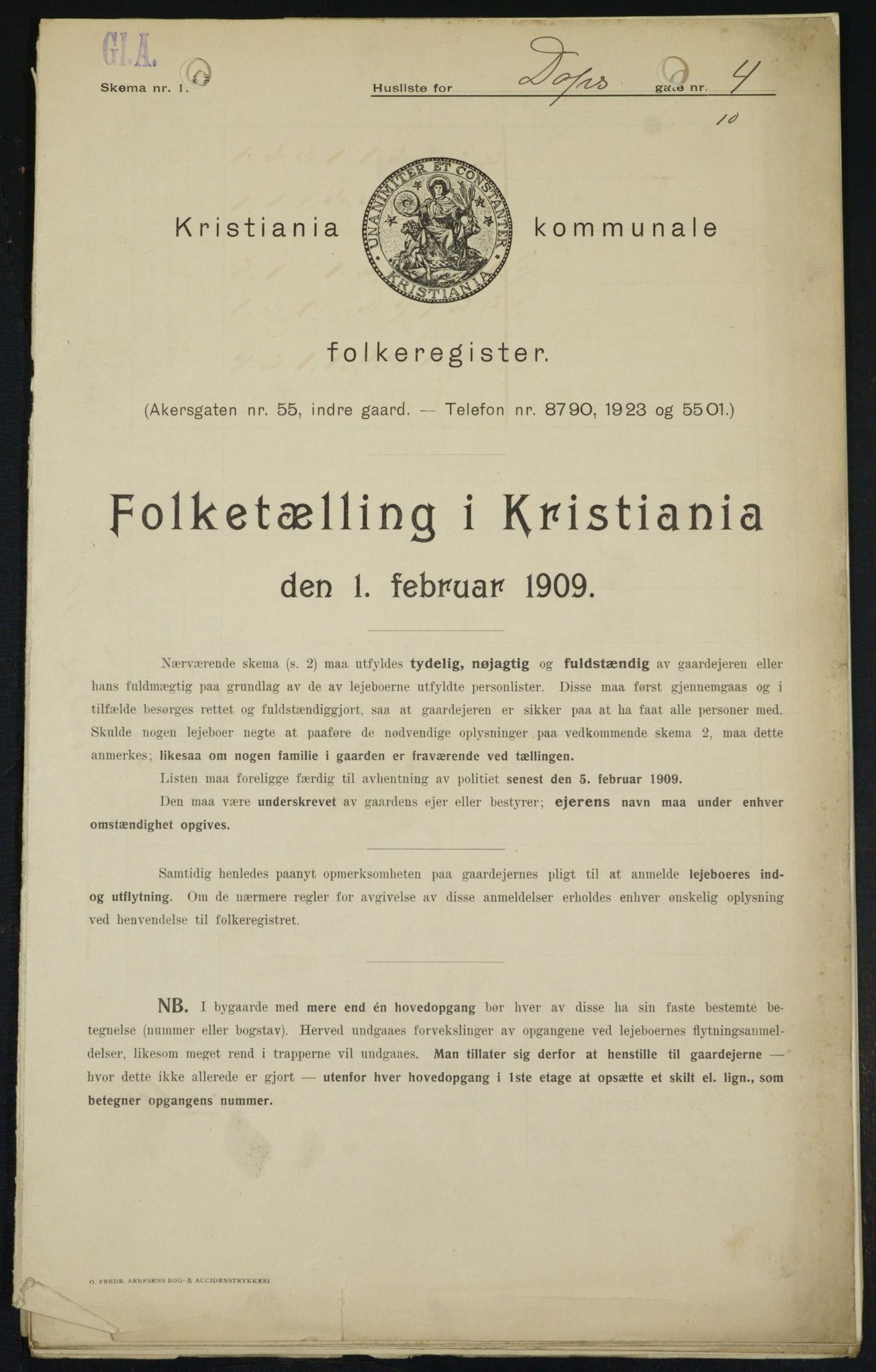 OBA, Kommunal folketelling 1.2.1909 for Kristiania kjøpstad, 1909, s. 14490