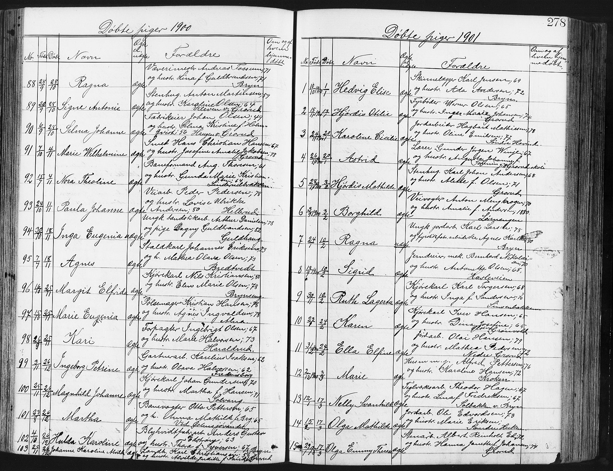 Østre Aker prestekontor Kirkebøker, AV/SAO-A-10840/G/Ga/L0003: Klokkerbok nr. I 3, 1868-1913, s. 278