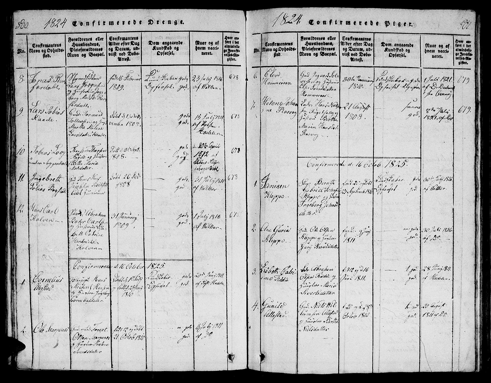 Flekkefjord sokneprestkontor, AV/SAK-1111-0012/F/Fb/Fbb/L0001: Klokkerbok nr. B 1, 1815-1830, s. 500-501