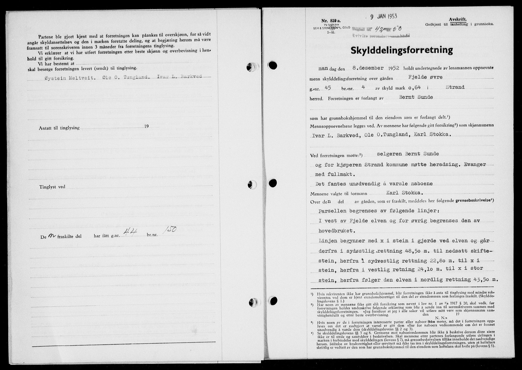 Ryfylke tingrett, SAST/A-100055/001/II/IIB/L0120: Pantebok nr. 99, 1952-1953, Dagboknr: 42/1953