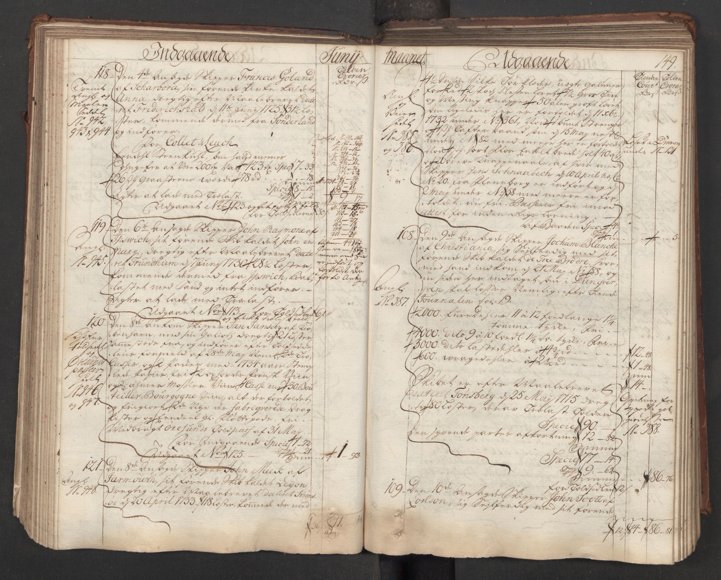 Generaltollkammeret, tollregnskaper, AV/RA-EA-5490/R06/L0015/0001: Tollregnskaper Kristiania / Hovedtollbok, 1733, s. 148b-149a