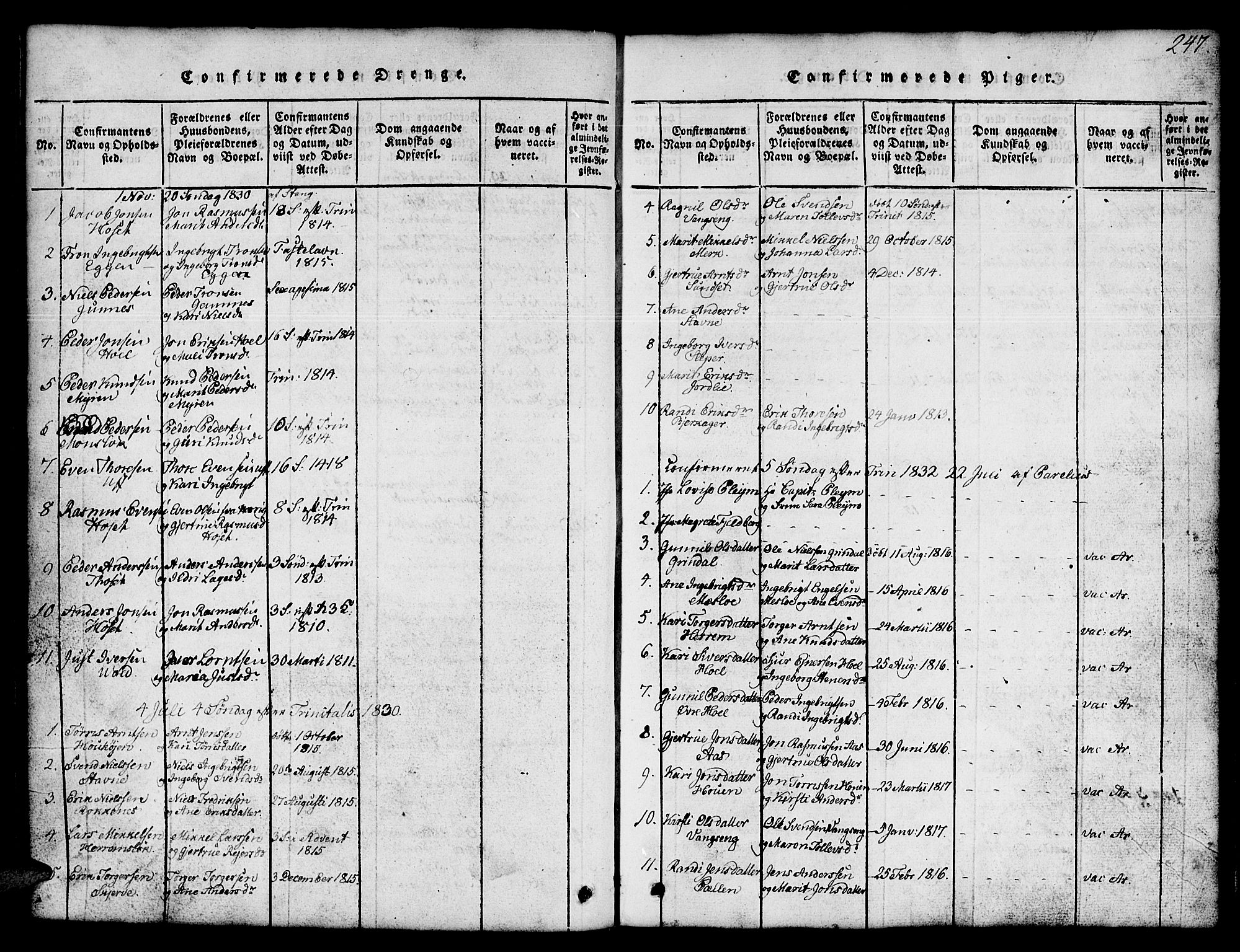 Ministerialprotokoller, klokkerbøker og fødselsregistre - Sør-Trøndelag, AV/SAT-A-1456/674/L0874: Klokkerbok nr. 674C01, 1816-1860, s. 247
