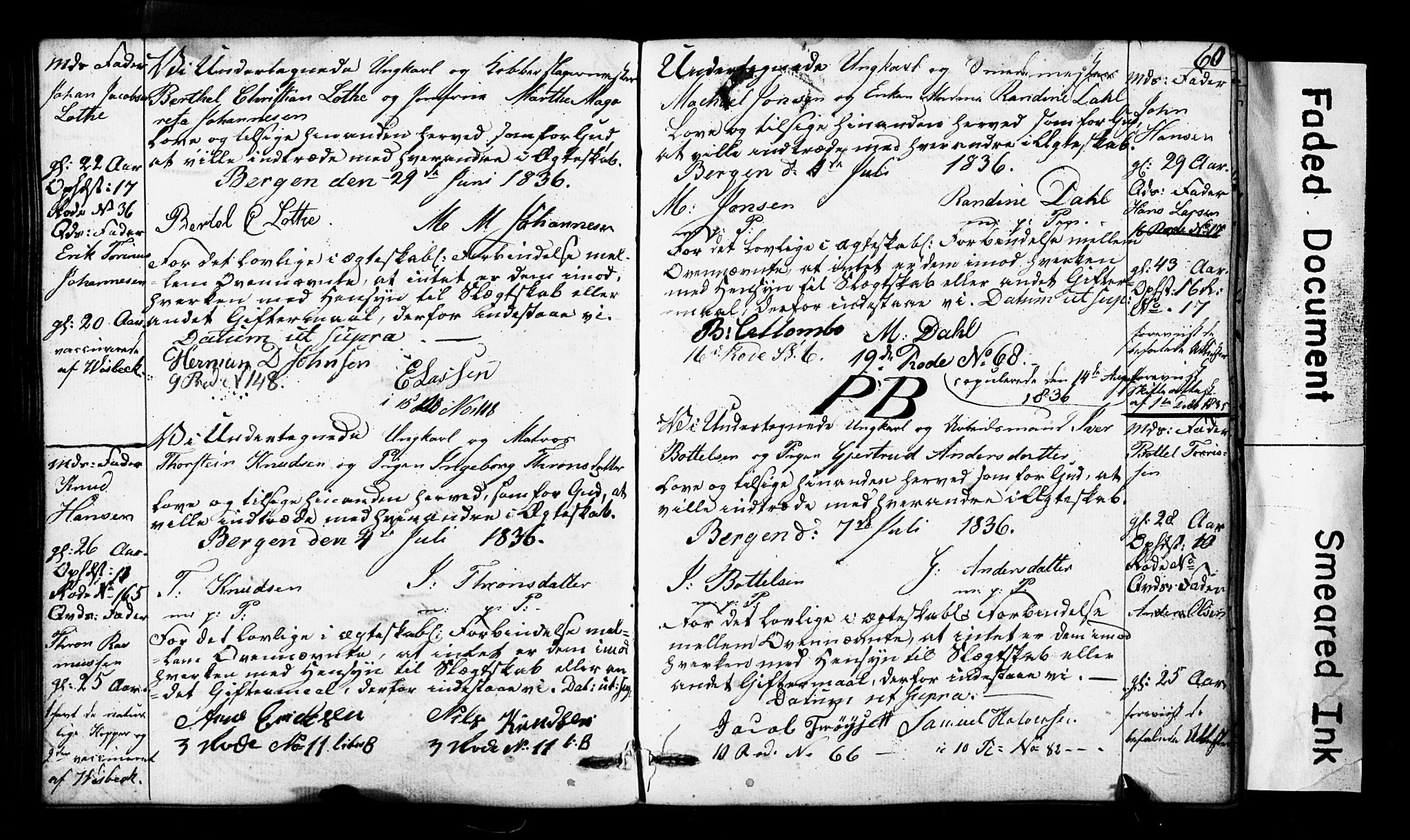 Domkirken sokneprestembete, SAB/A-74801: Forlovererklæringer nr. II.5.3, 1832-1845, s. 60
