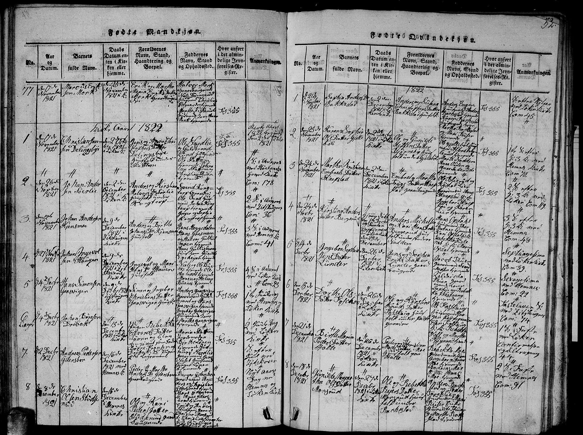 Høland prestekontor Kirkebøker, AV/SAO-A-10346a/G/Ga/L0001: Klokkerbok nr. I 1, 1814-1827, s. 52