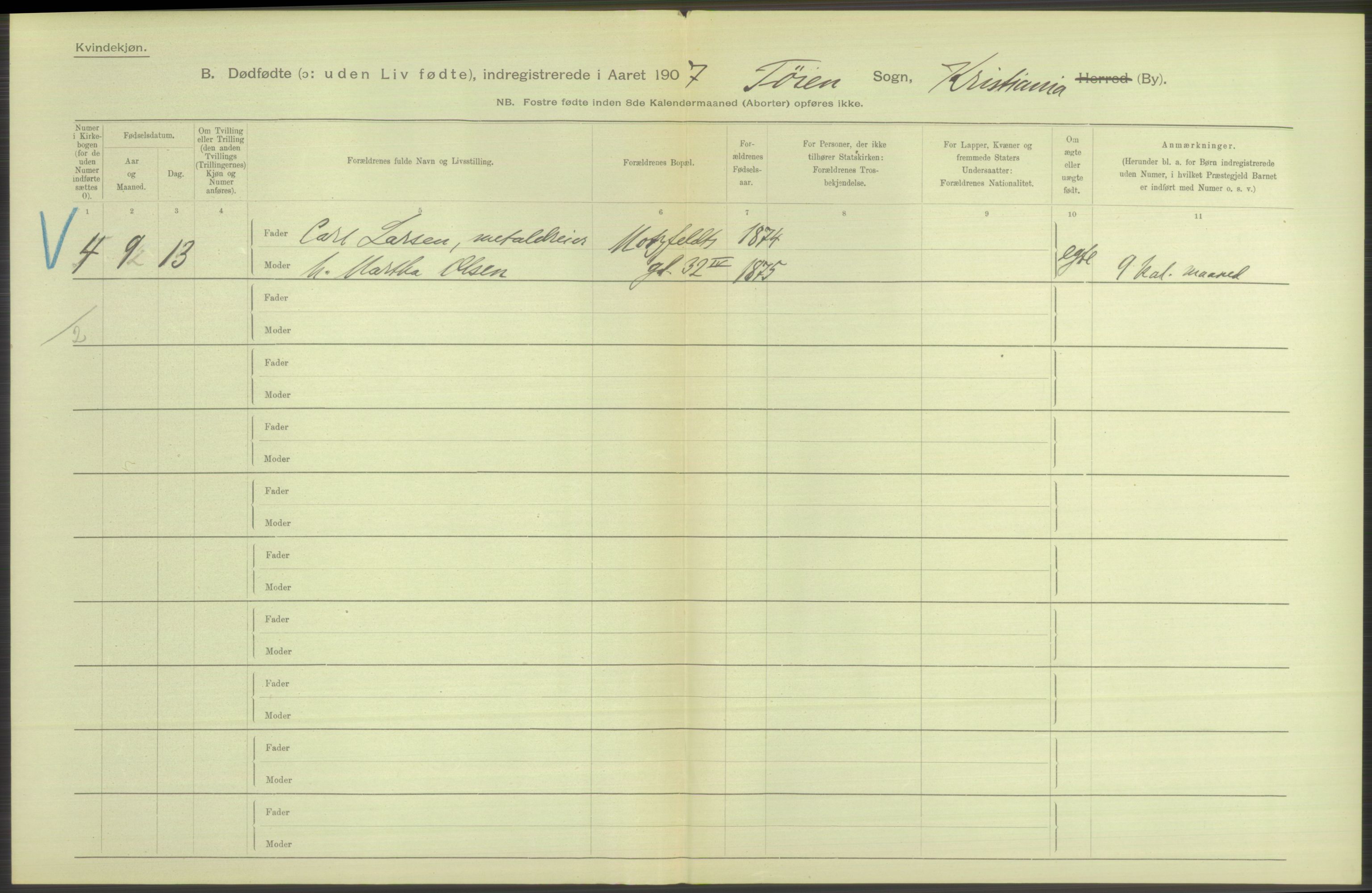 Statistisk sentralbyrå, Sosiodemografiske emner, Befolkning, RA/S-2228/D/Df/Dfa/Dfae/L0010: Kristiania: Døde, dødfødte, 1907, s. 186