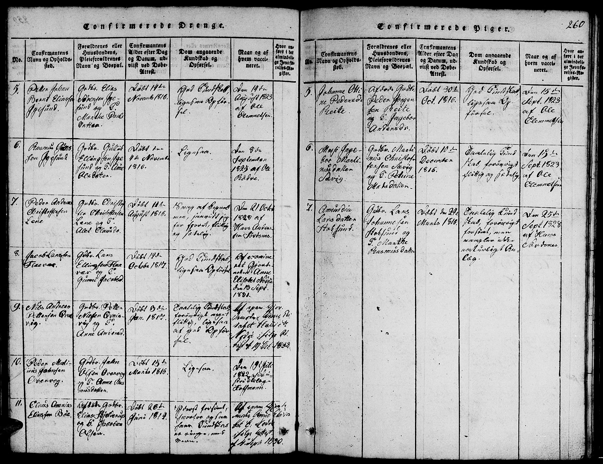 Ministerialprotokoller, klokkerbøker og fødselsregistre - Møre og Romsdal, SAT/A-1454/507/L0078: Klokkerbok nr. 507C01, 1816-1840, s. 260