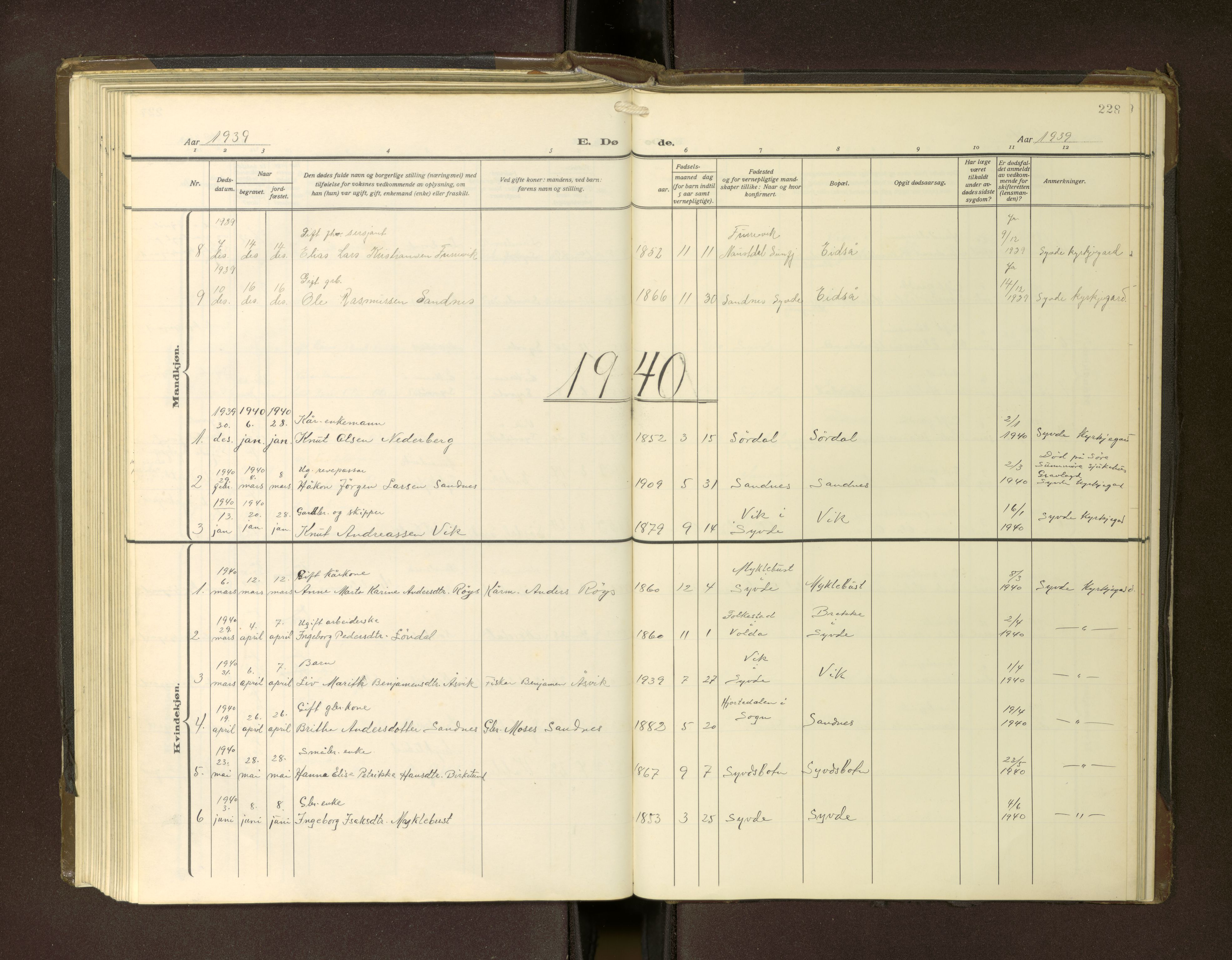 Ministerialprotokoller, klokkerbøker og fødselsregistre - Møre og Romsdal, SAT/A-1454/502/L0029: Klokkerbok nr. 502---, 1932-1968, s. 228