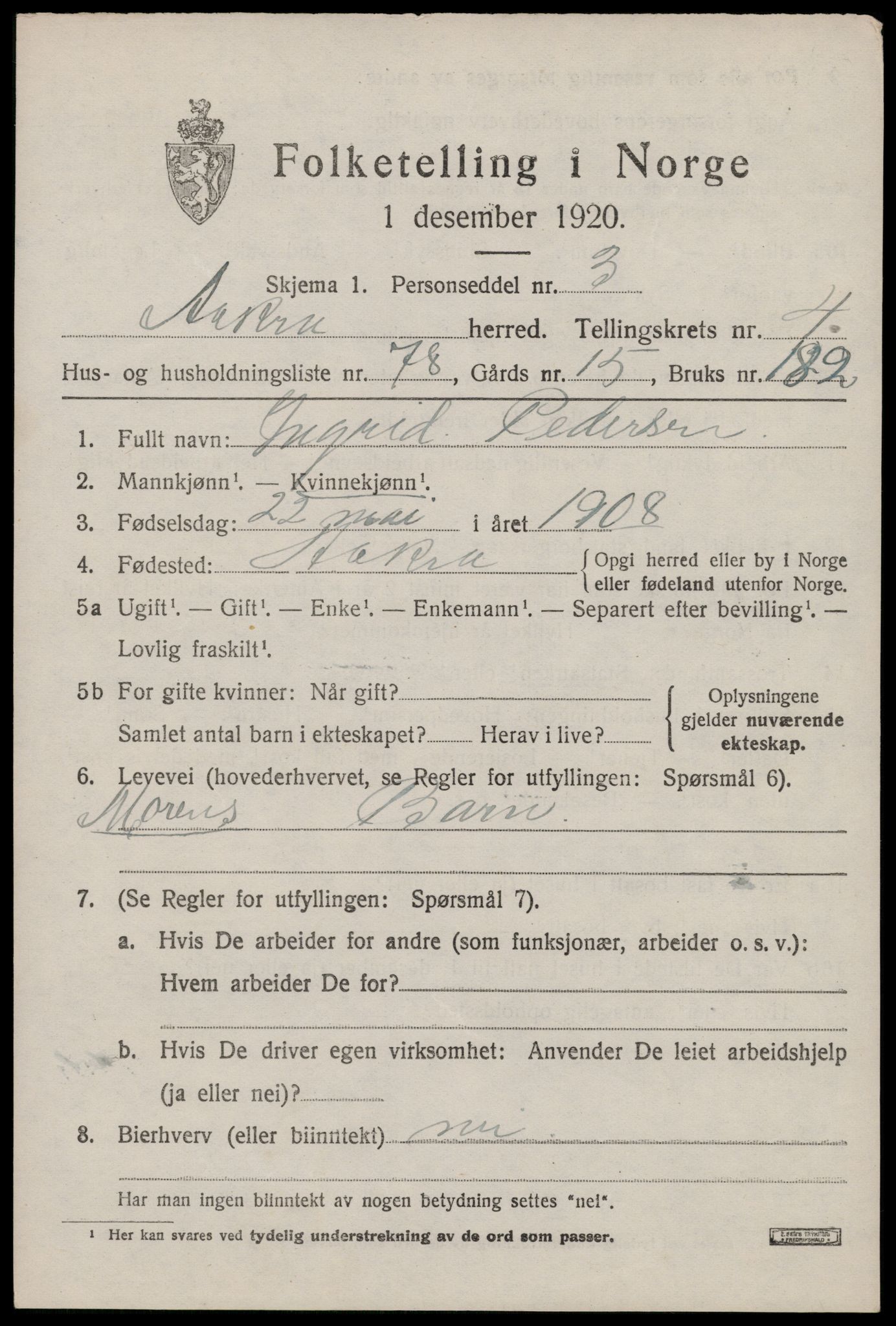 SAST, Folketelling 1920 for 1149 Åkra herred, 1920, s. 6744