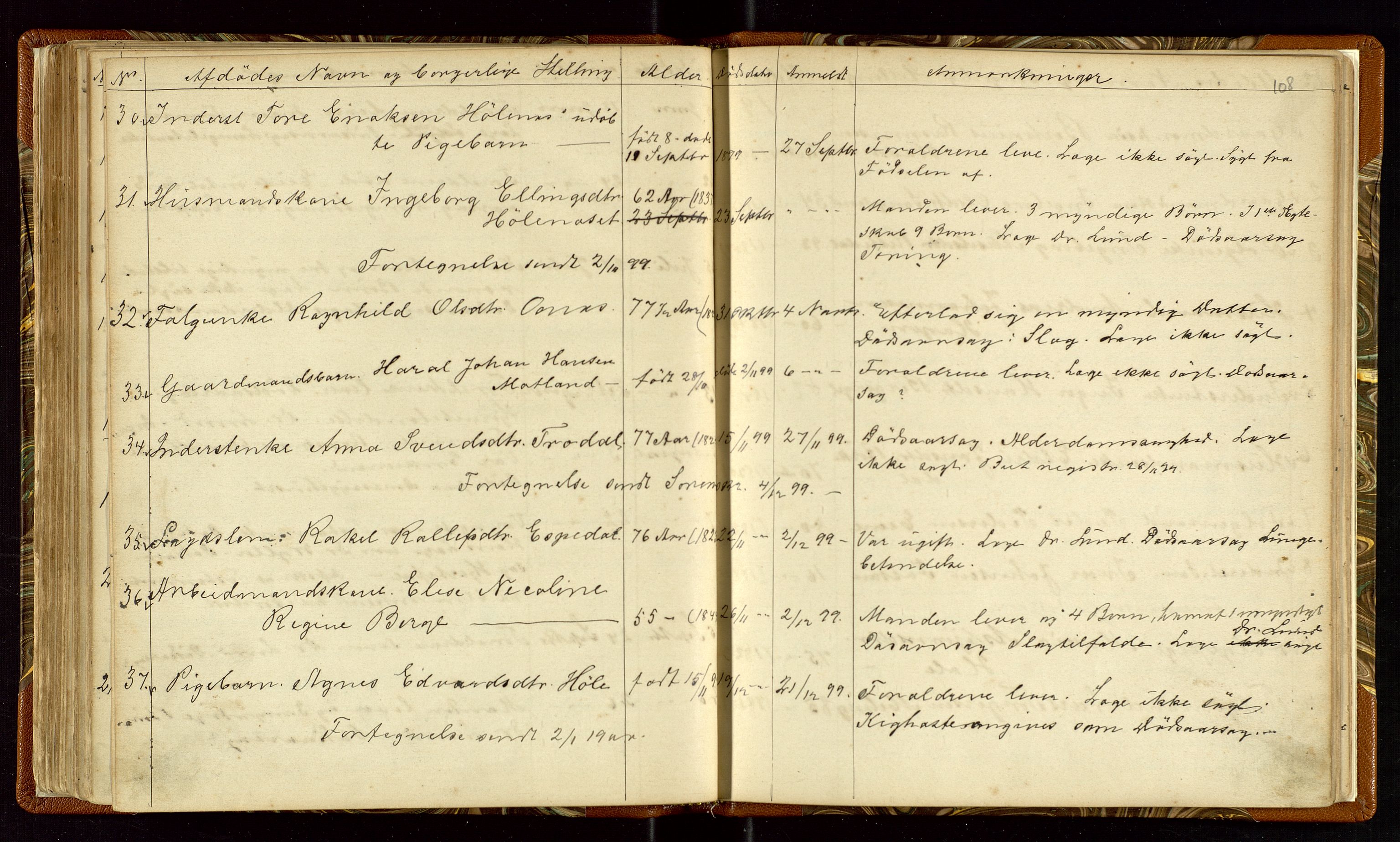 Høle og Forsand lensmannskontor, AV/SAST-A-100127/Gga/L0001: "Fortegnelse over Afdøde i Høle Thinglag fra 1ste Juli 1875 til ", 1875-1902, s. 108