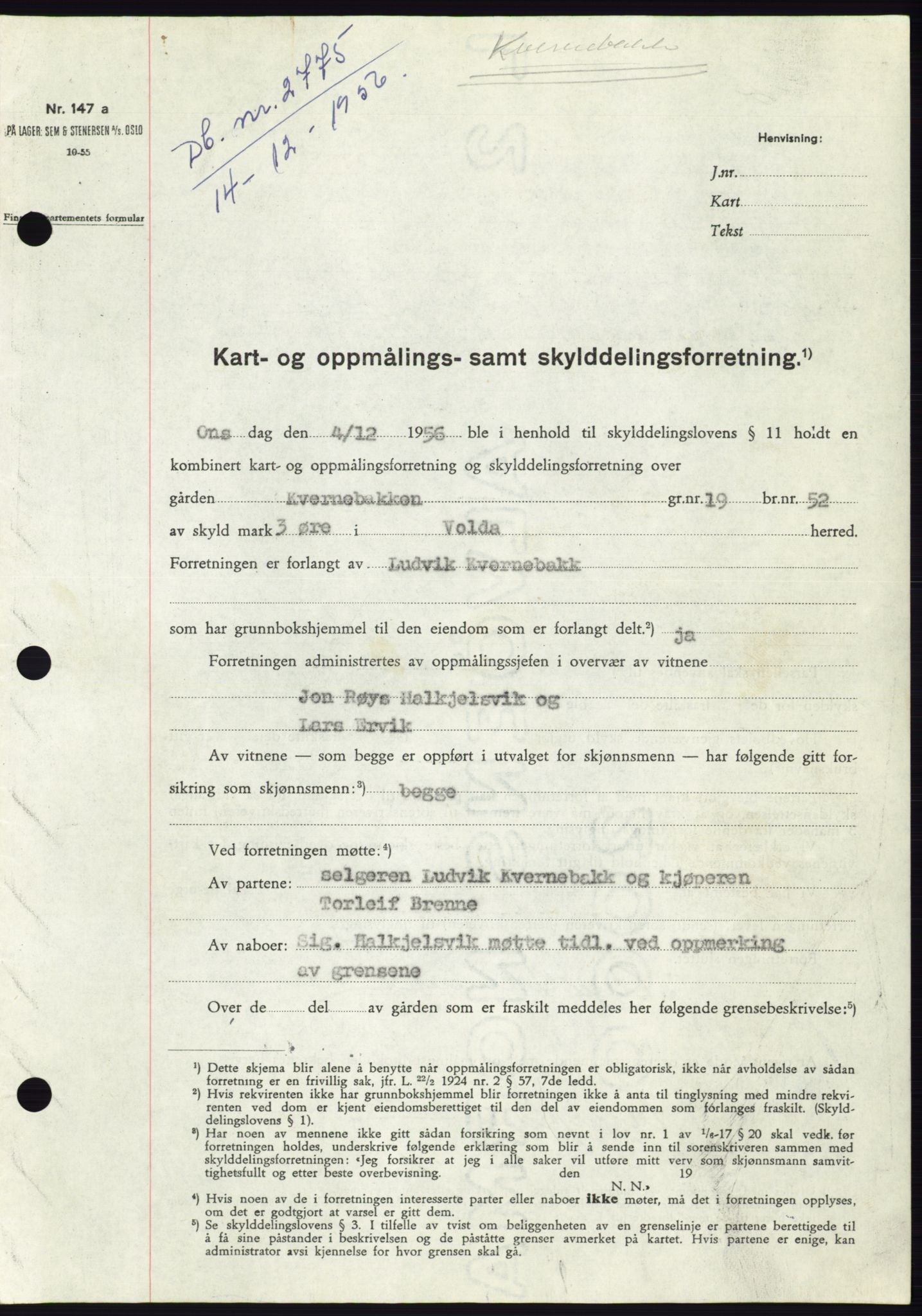 Søre Sunnmøre sorenskriveri, SAT/A-4122/1/2/2C/L0105: Pantebok nr. 31A, 1956-1957, Dagboknr: 2775/1956