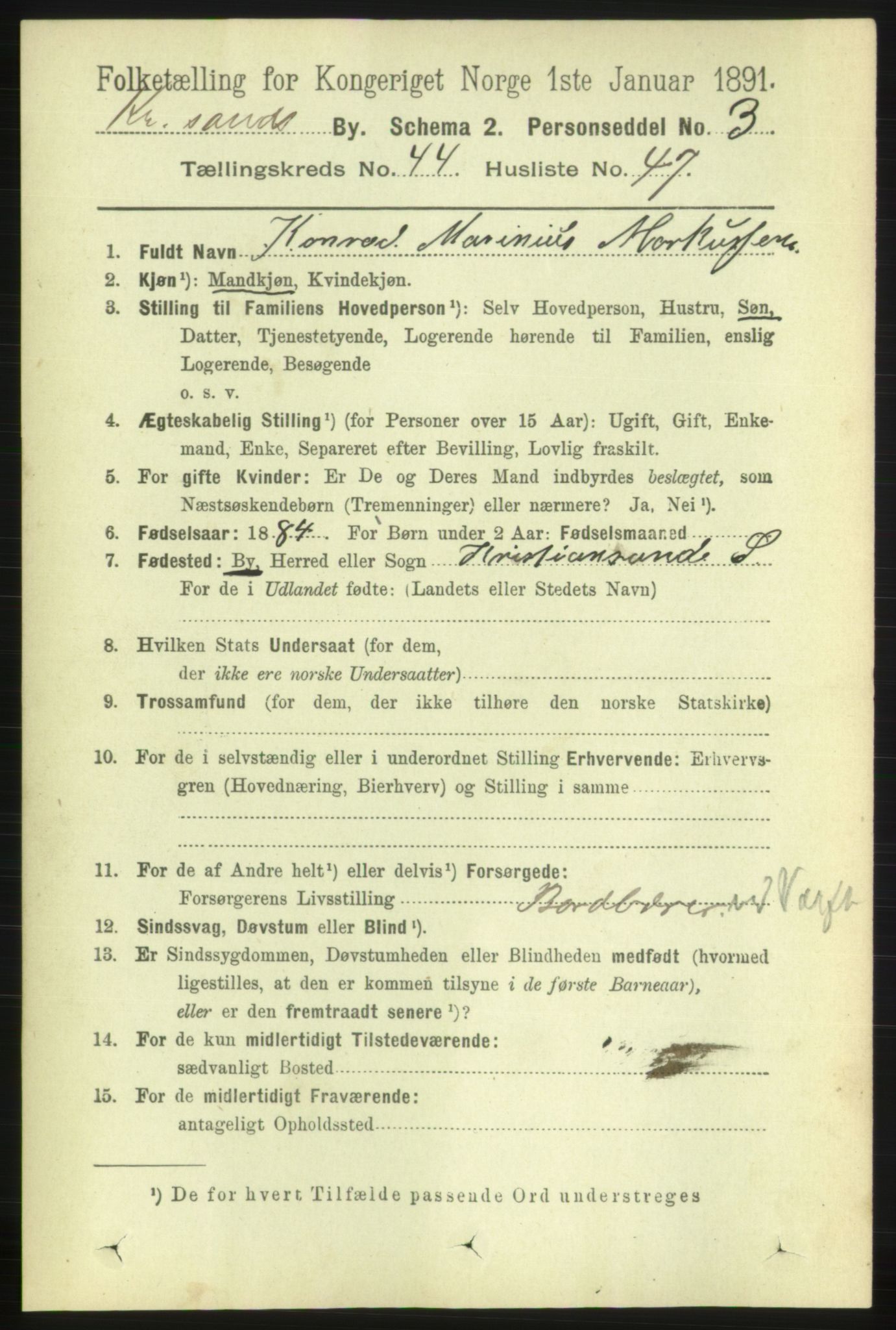 RA, Folketelling 1891 for 1001 Kristiansand kjøpstad, 1891, s. 13848