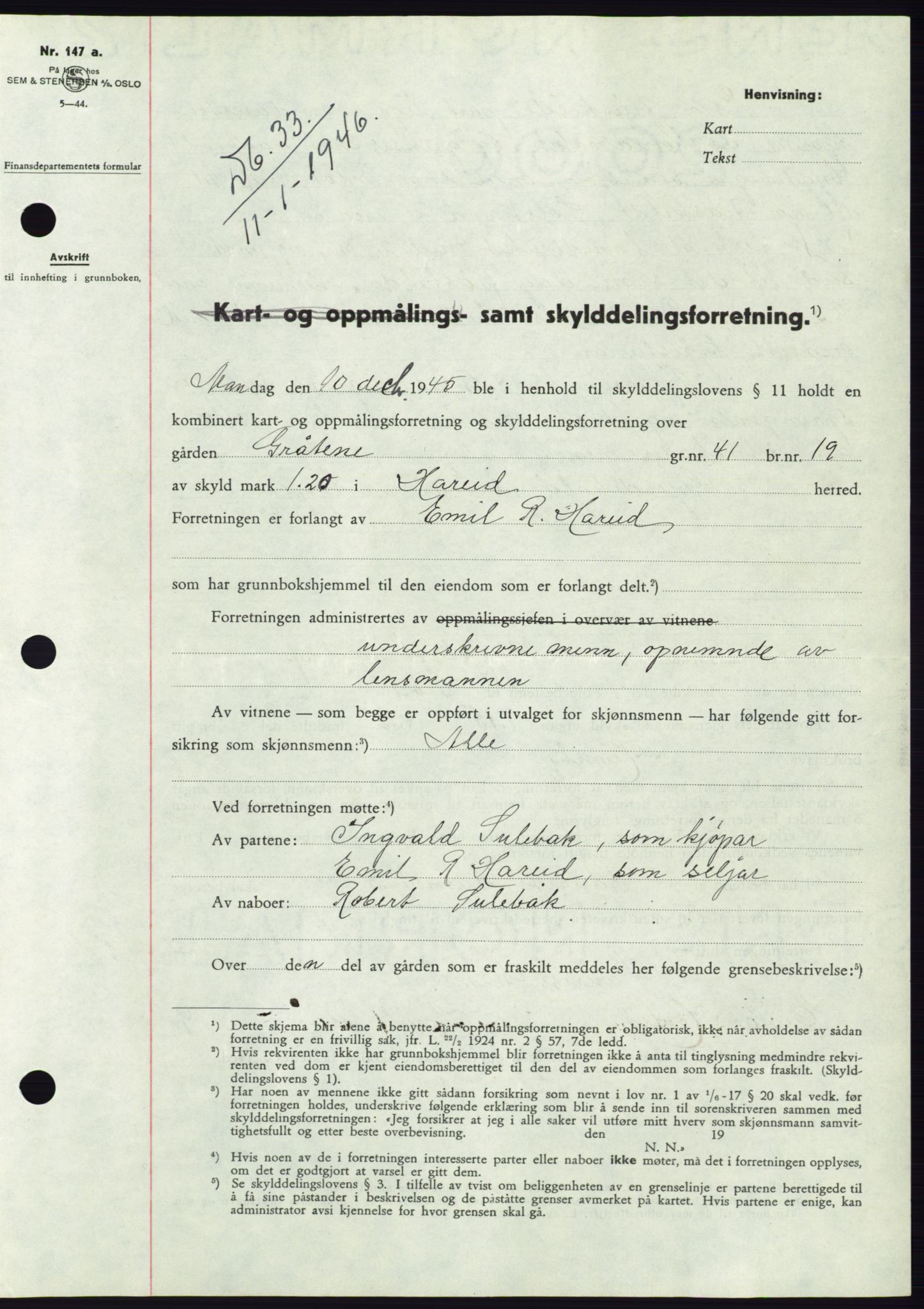 Søre Sunnmøre sorenskriveri, SAT/A-4122/1/2/2C/L0077: Pantebok nr. 3A, 1945-1946, Dagboknr: 33/1946