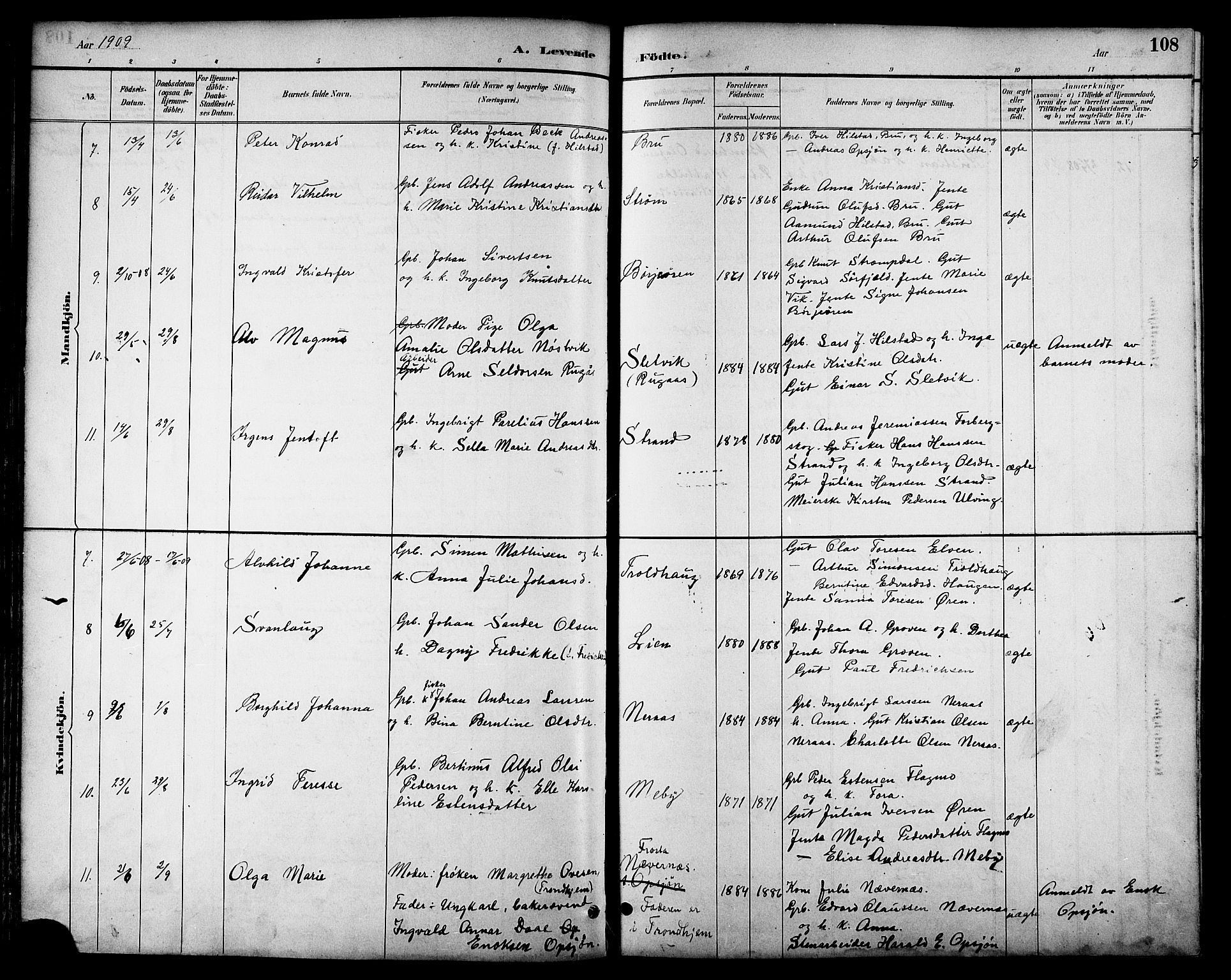 Ministerialprotokoller, klokkerbøker og fødselsregistre - Nordland, AV/SAT-A-1459/814/L0230: Klokkerbok nr. 814C03, 1884-1911, s. 108