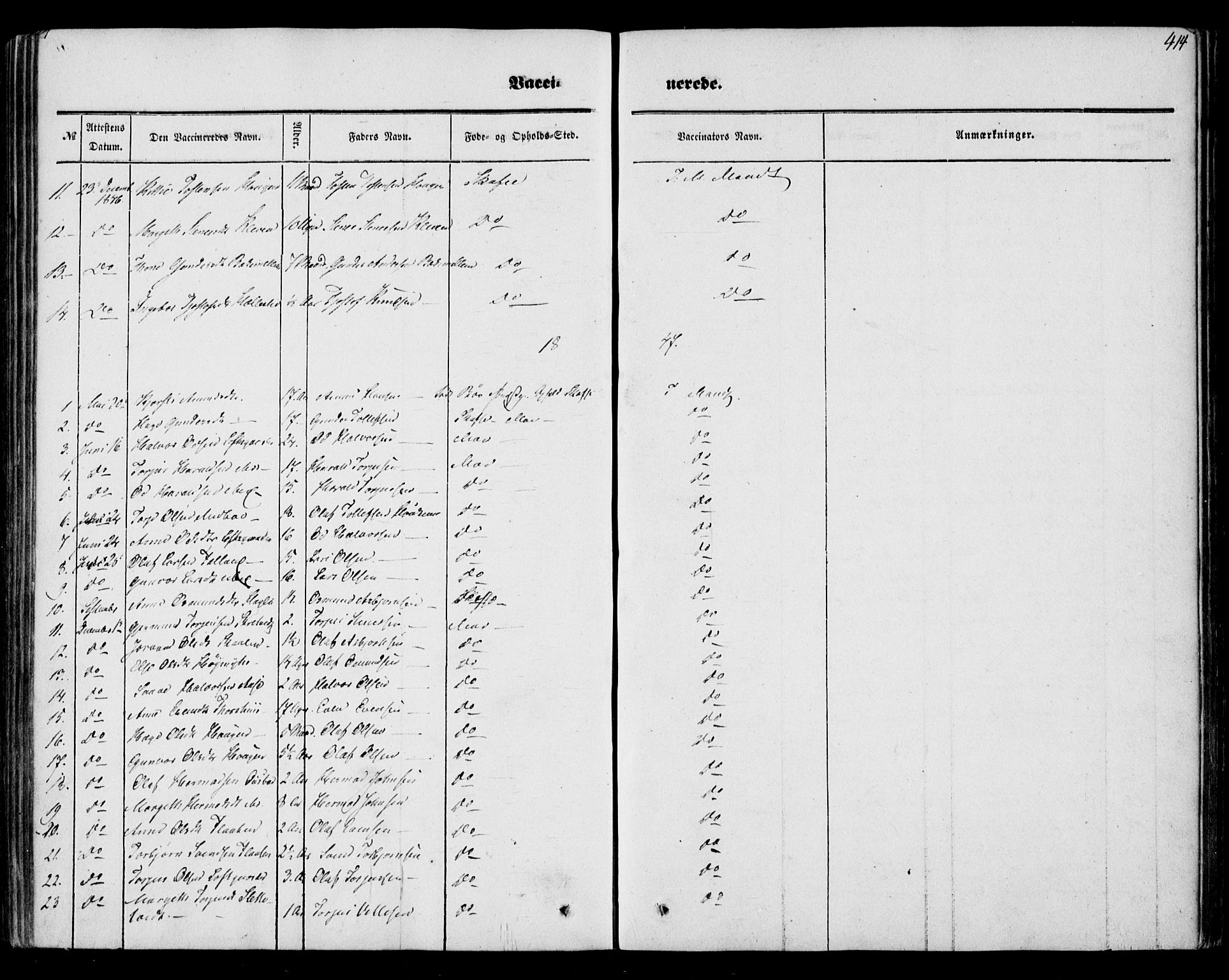 Mo kirkebøker, AV/SAKO-A-286/F/Fa/L0005: Ministerialbok nr. I 5, 1844-1864, s. 414