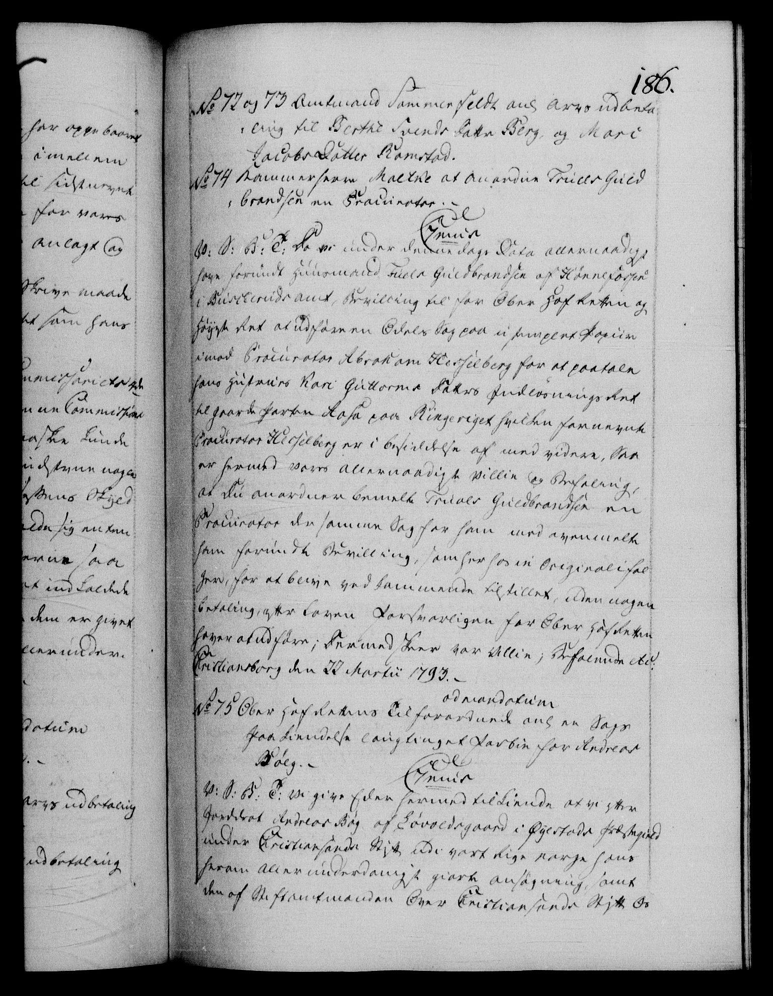 Danske Kanselli 1572-1799, AV/RA-EA-3023/F/Fc/Fca/Fcab/L0045: Norske tegnelser, 1792-1796, s. 186a