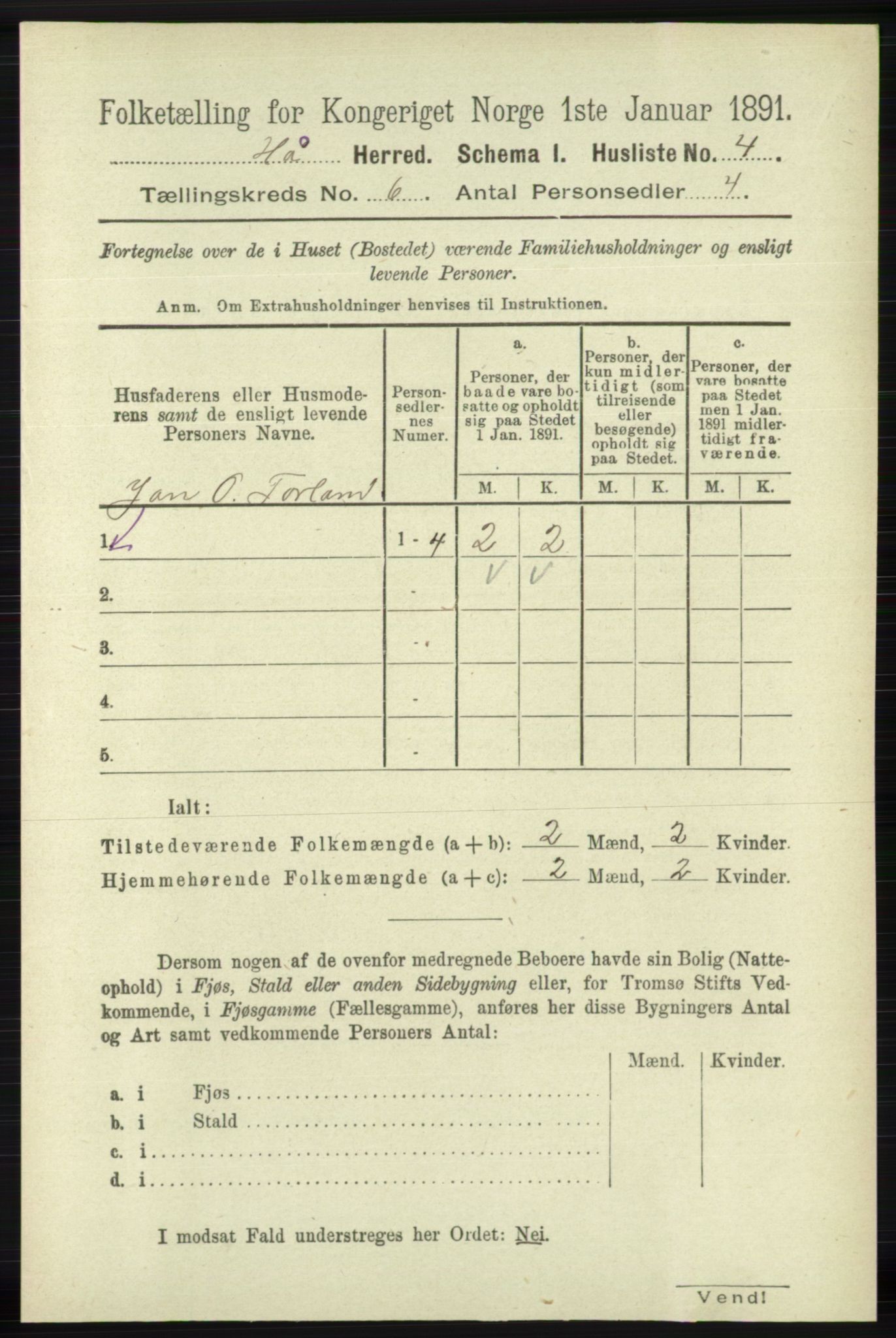 RA, Folketelling 1891 for 1119 Hå herred, 1891, s. 1691