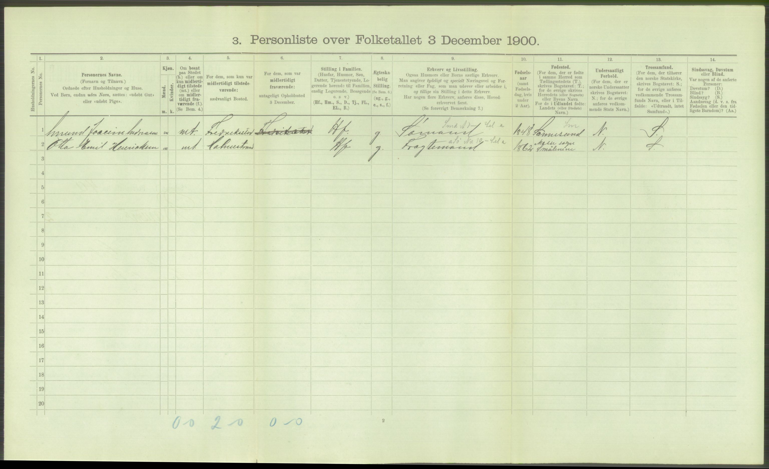 RA, Folketelling 1900 - skipslister med personlister for skip i norske havner, utenlandske havner og til havs, 1900, s. 3526