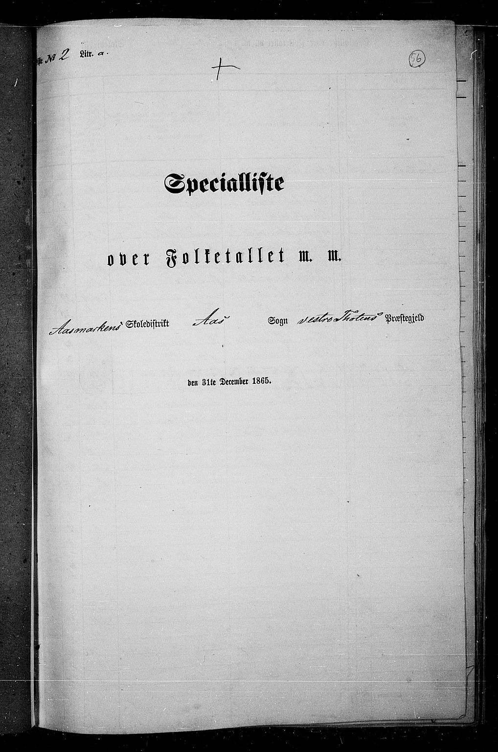 RA, Folketelling 1865 for 0529P Vestre Toten prestegjeld, 1865, s. 52