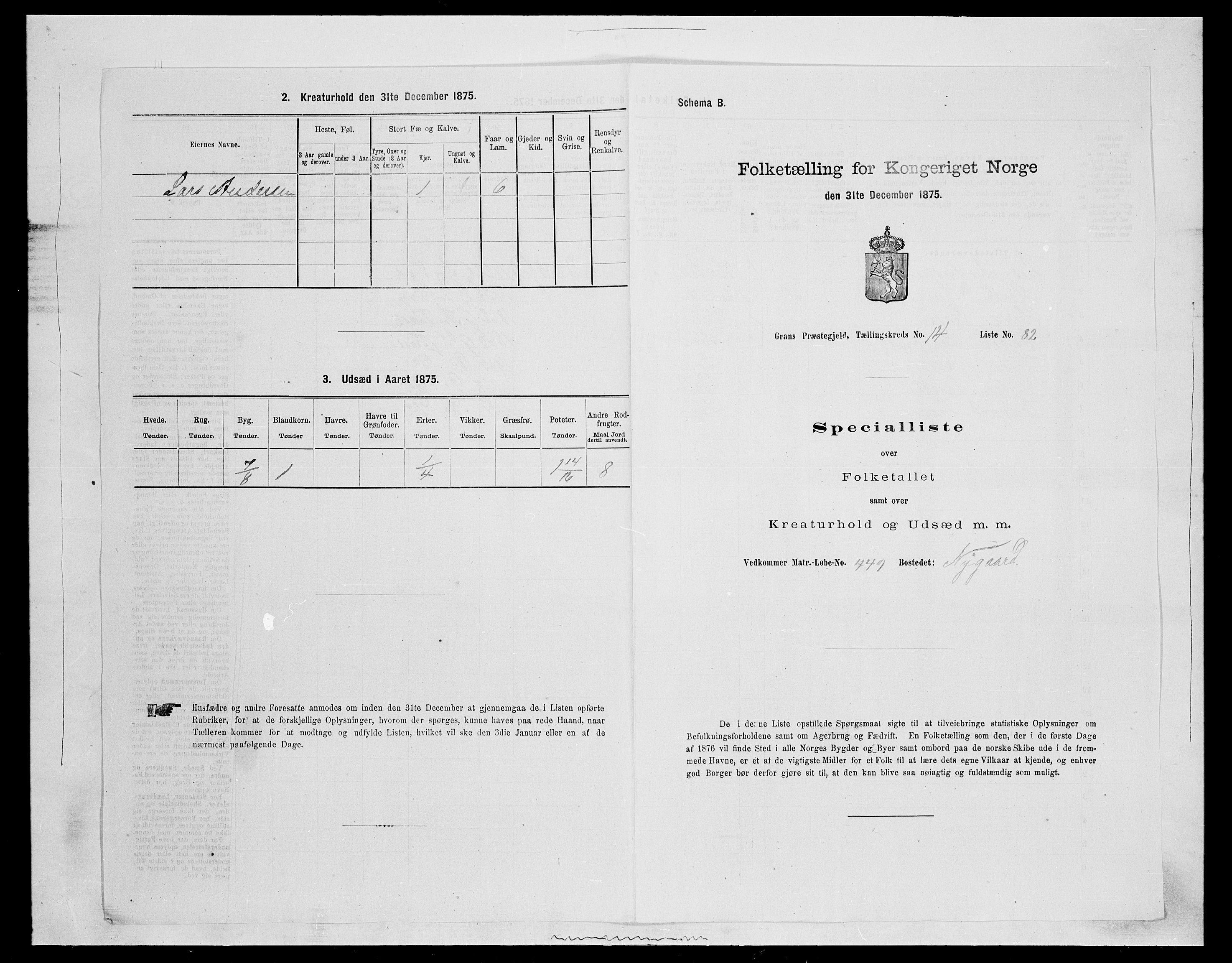 SAH, Folketelling 1875 for 0534P Gran prestegjeld, 1875, s. 2693