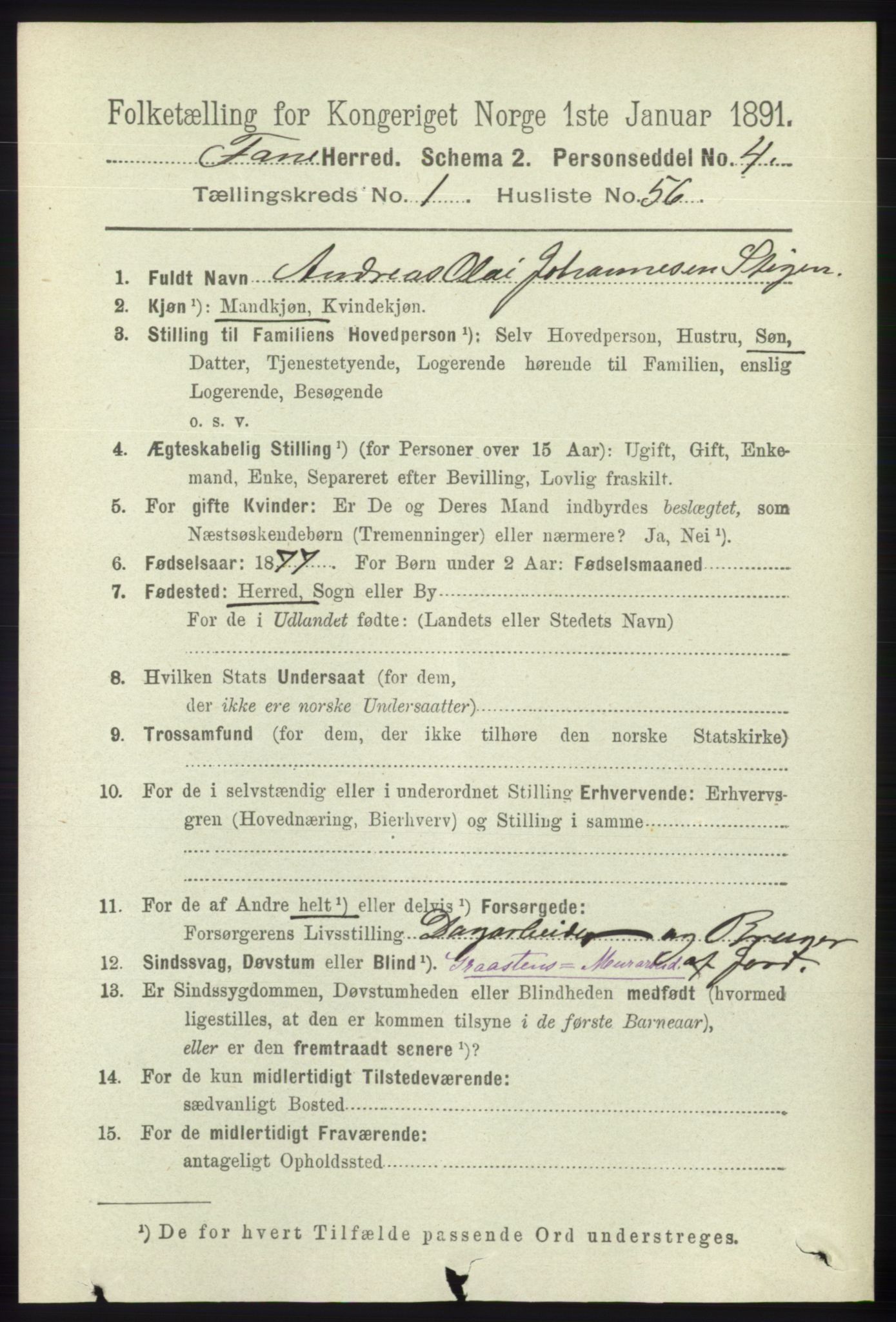 RA, Folketelling 1891 for 1249 Fana herred, 1891, s. 486