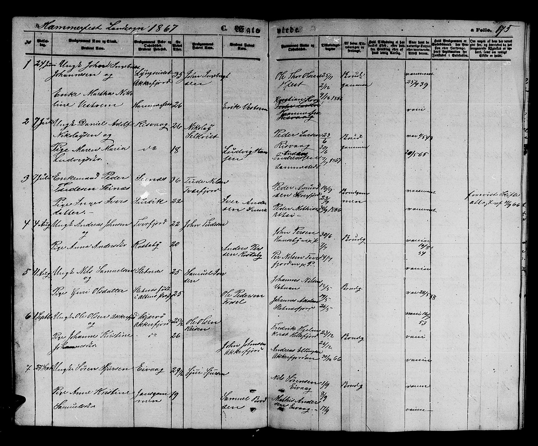 Hammerfest sokneprestkontor, AV/SATØ-S-1347/H/Hb/L0003.klokk: Klokkerbok nr. 3 /2, 1863-1868, s. 175