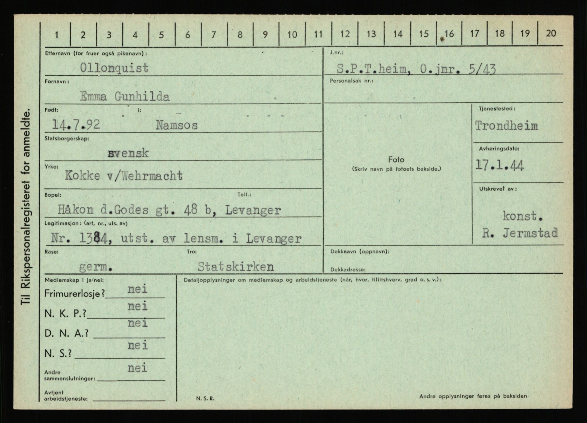 Statspolitiet - Hovedkontoret / Osloavdelingen, AV/RA-S-1329/C/Ca/L0012: Oanæs - Quistgaard	, 1943-1945, s. 335