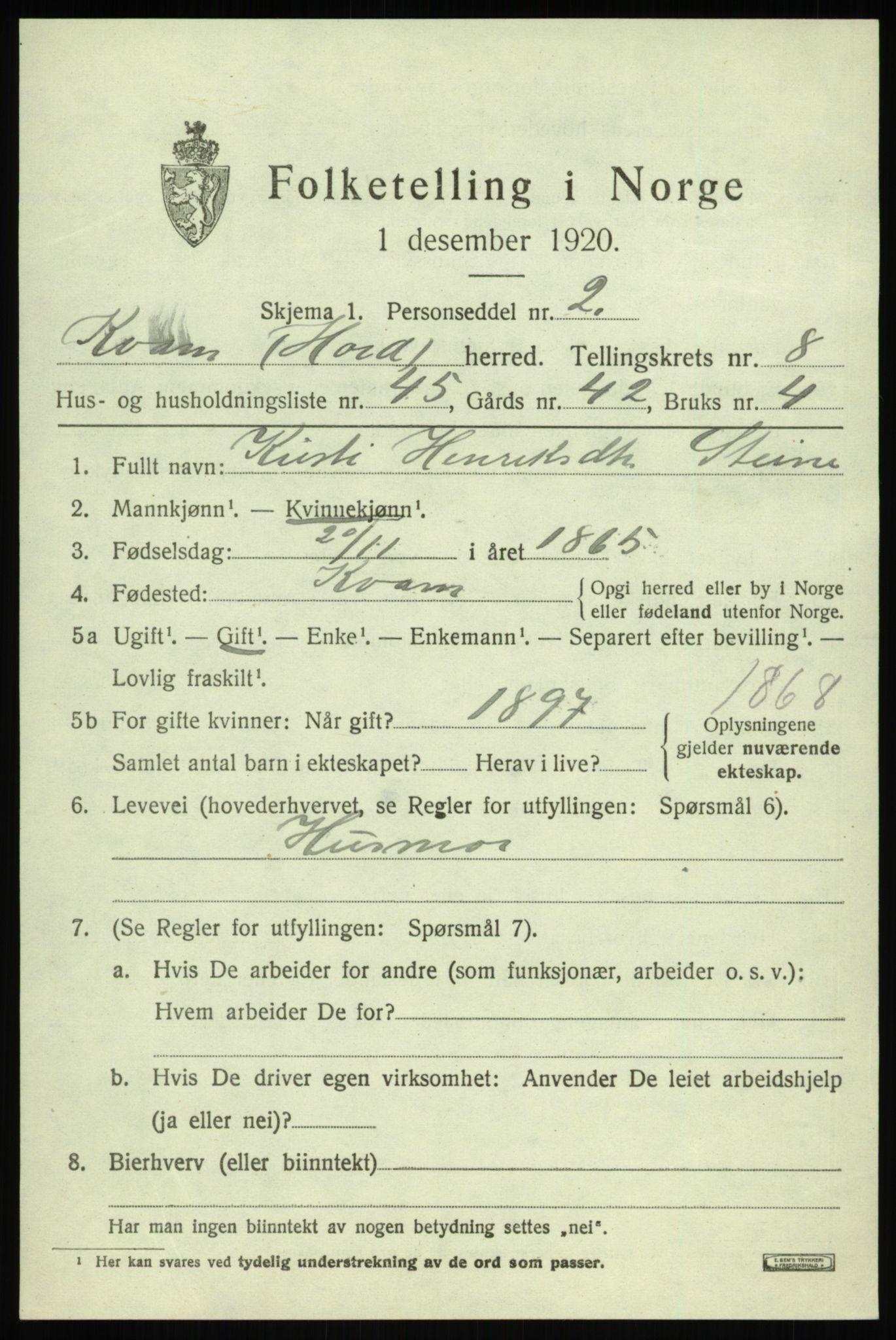 SAB, Folketelling 1920 for 1238 Kvam herred, 1920, s. 5613