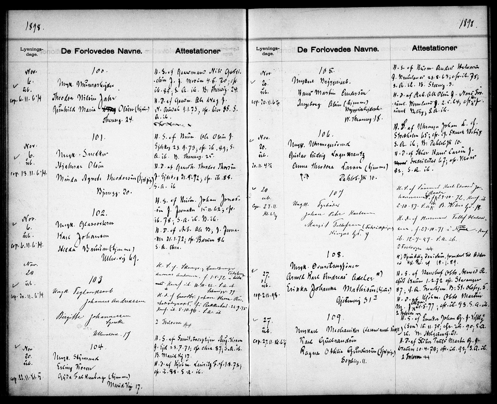Gamle Aker prestekontor Kirkebøker, AV/SAO-A-10617a/H/L0002: Lysningsprotokoll nr. 2, 1890-1900