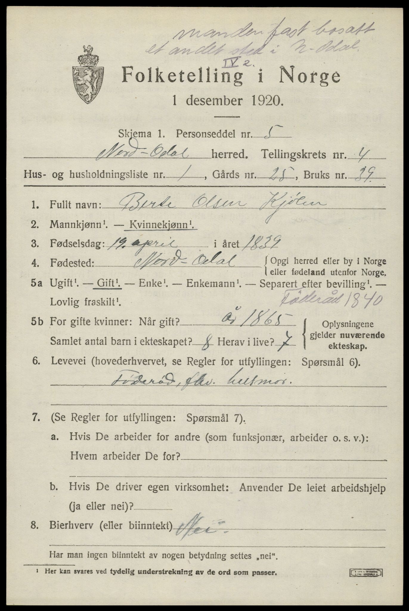 SAH, Folketelling 1920 for 0418 Nord-Odal herred, 1920, s. 4655