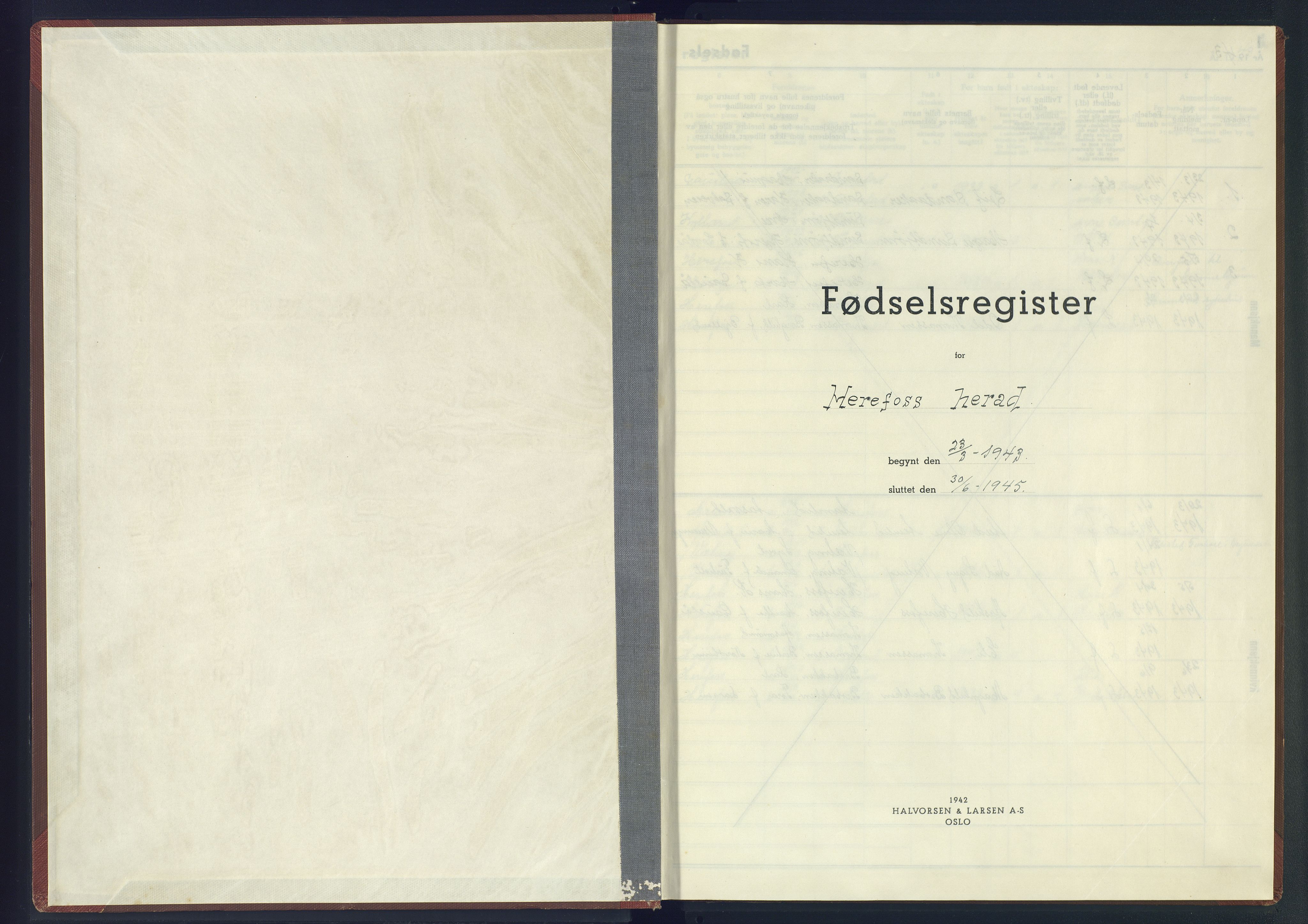 Herefoss sokneprestkontor, AV/SAK-1111-0019/J/Jb/L0001: Fødselsregister nr. II.6.1, 1942-1945