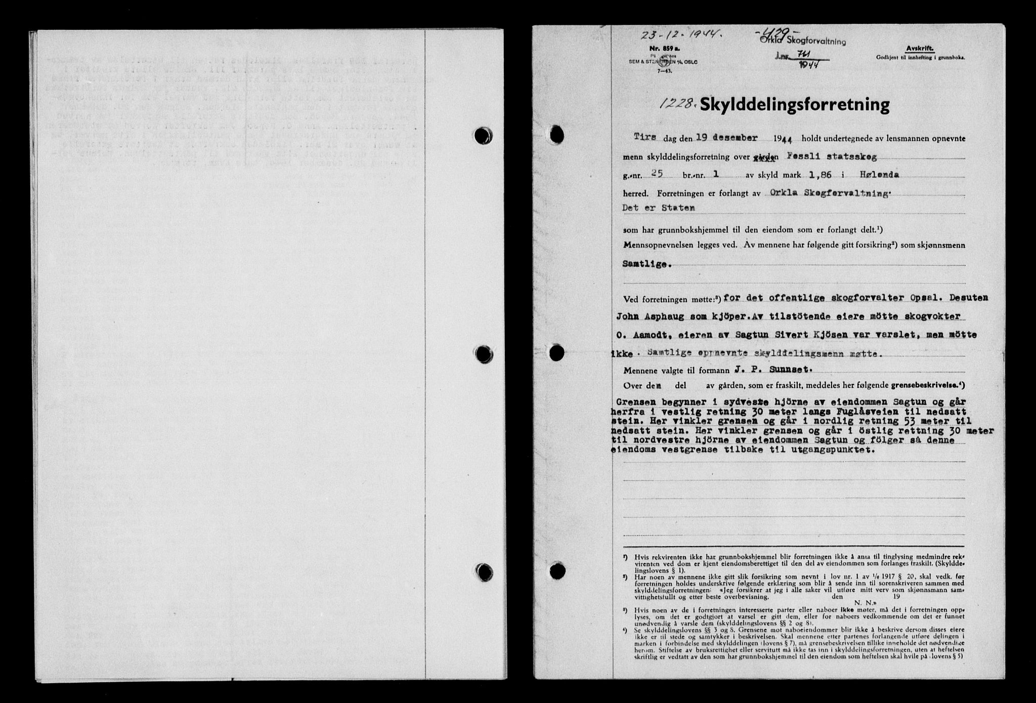 Gauldal sorenskriveri, SAT/A-0014/1/2/2C/L0058: Pantebok nr. 63, 1944-1945, Dagboknr: 1228/1944
