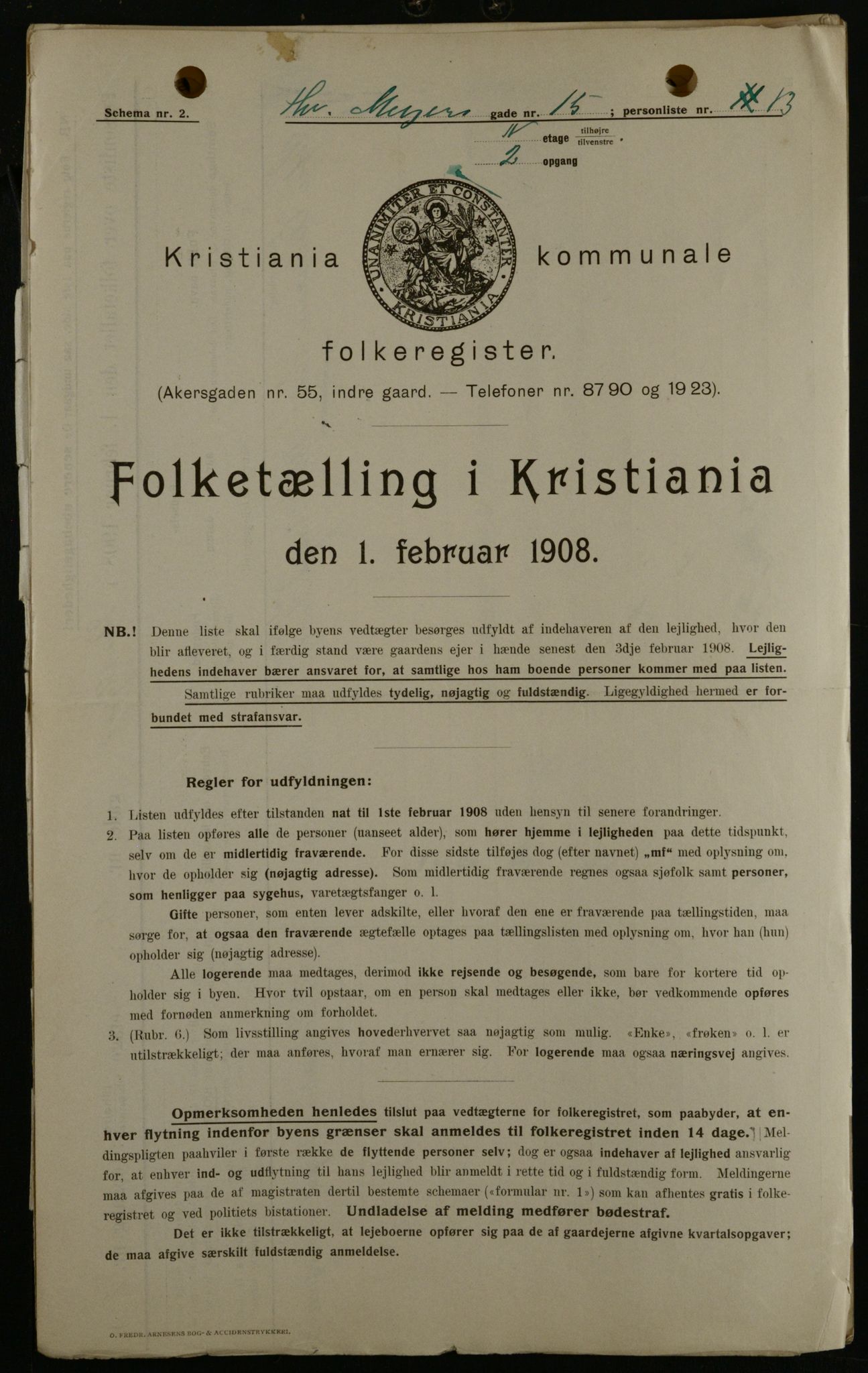 OBA, Kommunal folketelling 1.2.1908 for Kristiania kjøpstad, 1908, s. 98469