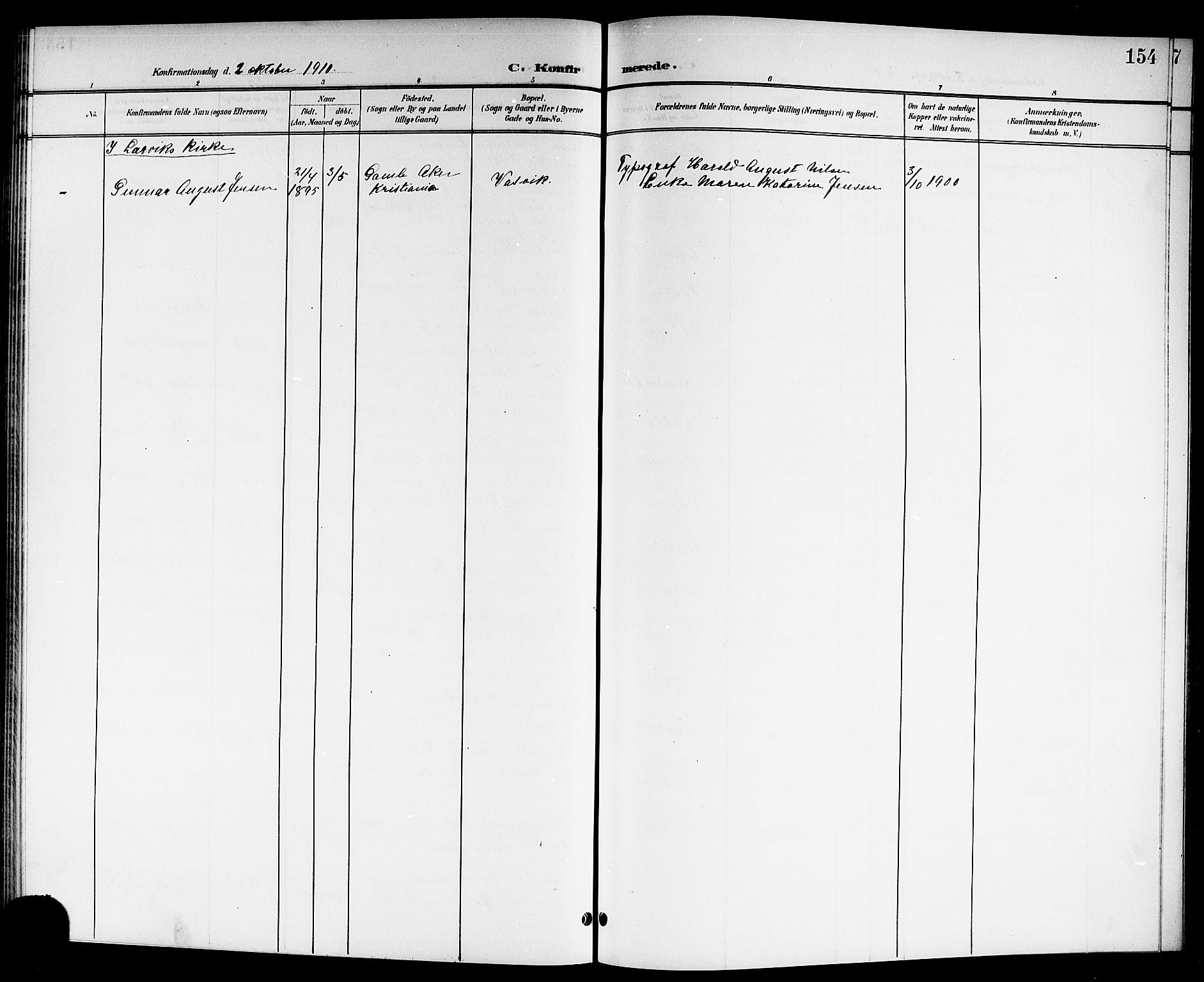 Brunlanes kirkebøker, SAKO/A-342/G/Ga/L0004: Klokkerbok nr. I 4, 1898-1921, s. 154