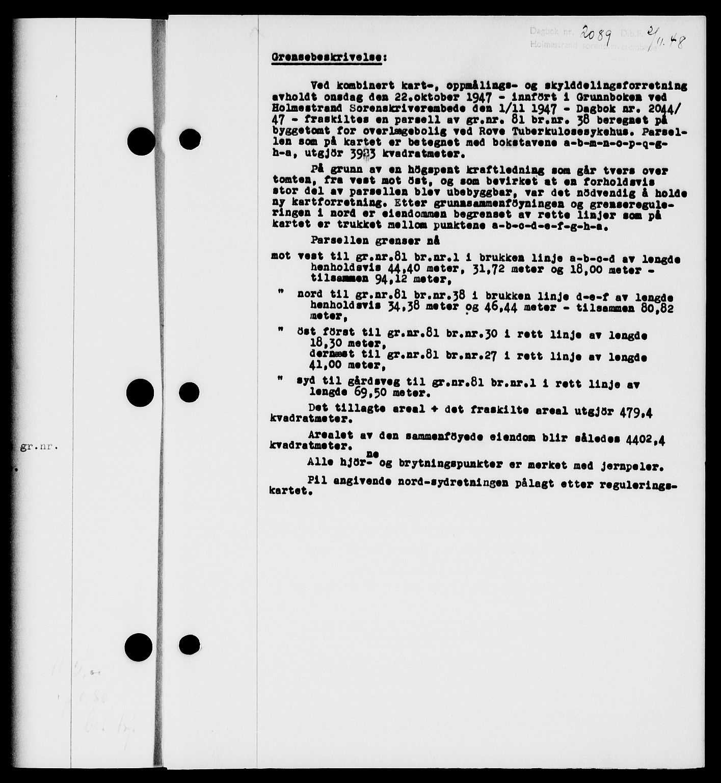 Holmestrand sorenskriveri, SAKO/A-67/G/Ga/Gaa/L0065: Pantebok nr. A-65, 1948-1949, Dagboknr: 2089/1948