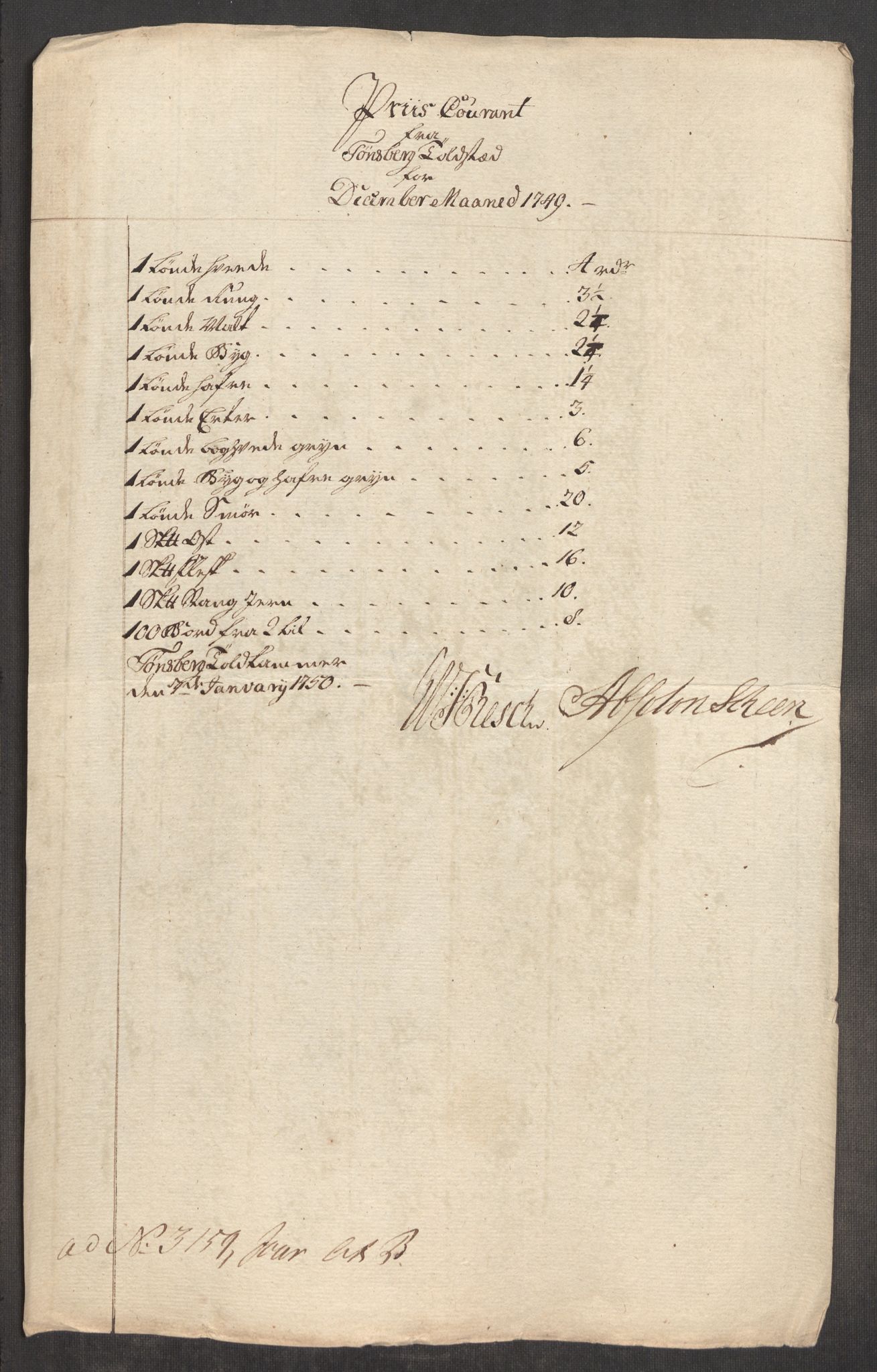 Rentekammeret inntil 1814, Realistisk ordnet avdeling, AV/RA-EA-4070/Oe/L0004: [Ø1]: Priskuranter, 1749-1752, s. 92