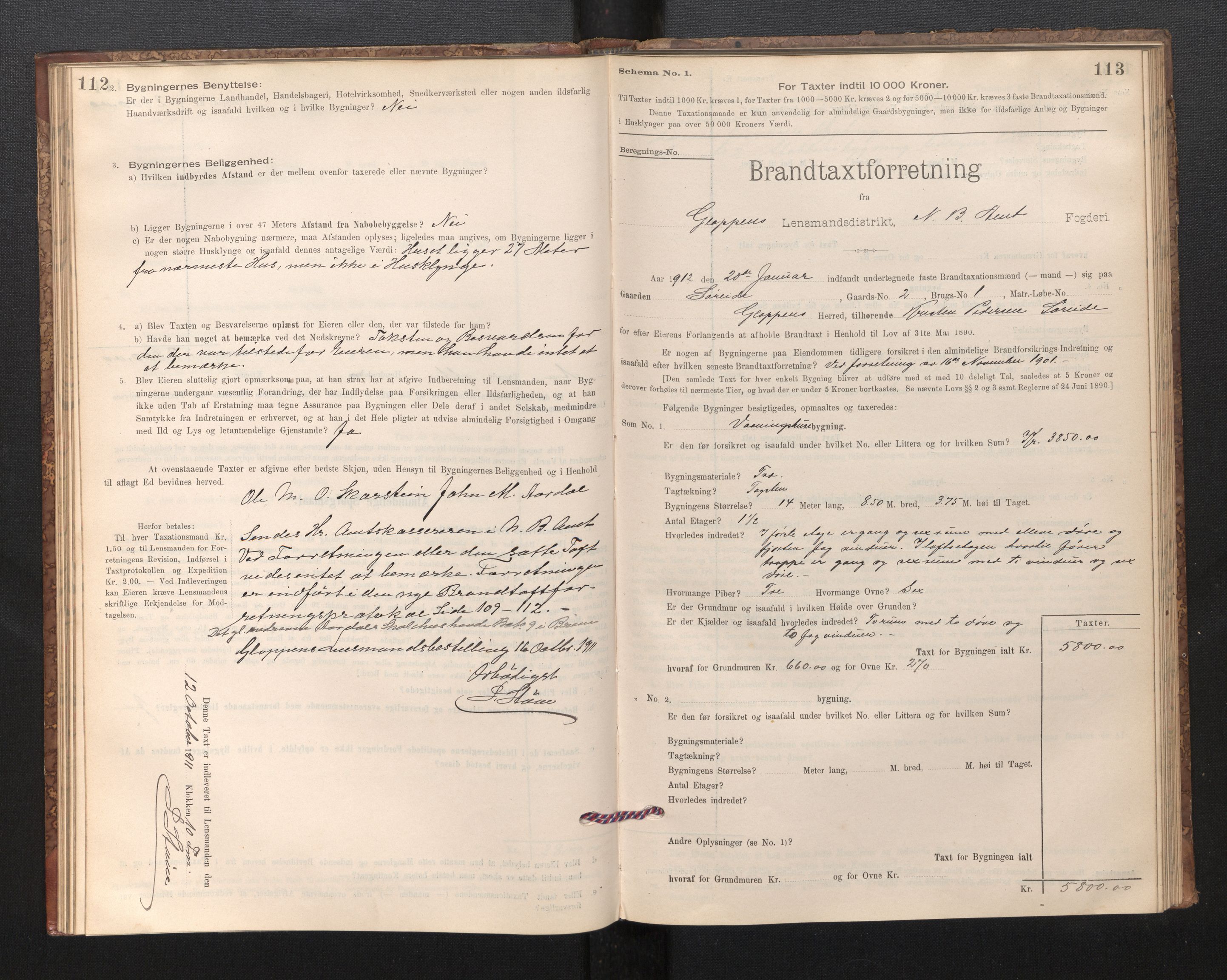 Lensmannen i Gloppen og Breim, AV/SAB-A-27801/0012/L0003: Branntakstprotokoll, skjematakst, 1894-1931, s. 112-113