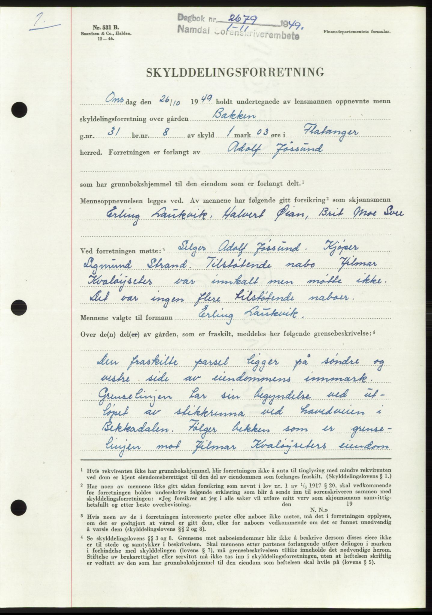 Namdal sorenskriveri, SAT/A-4133/1/2/2C: Pantebok nr. -, 1949-1949, Dagboknr: 2679/1949