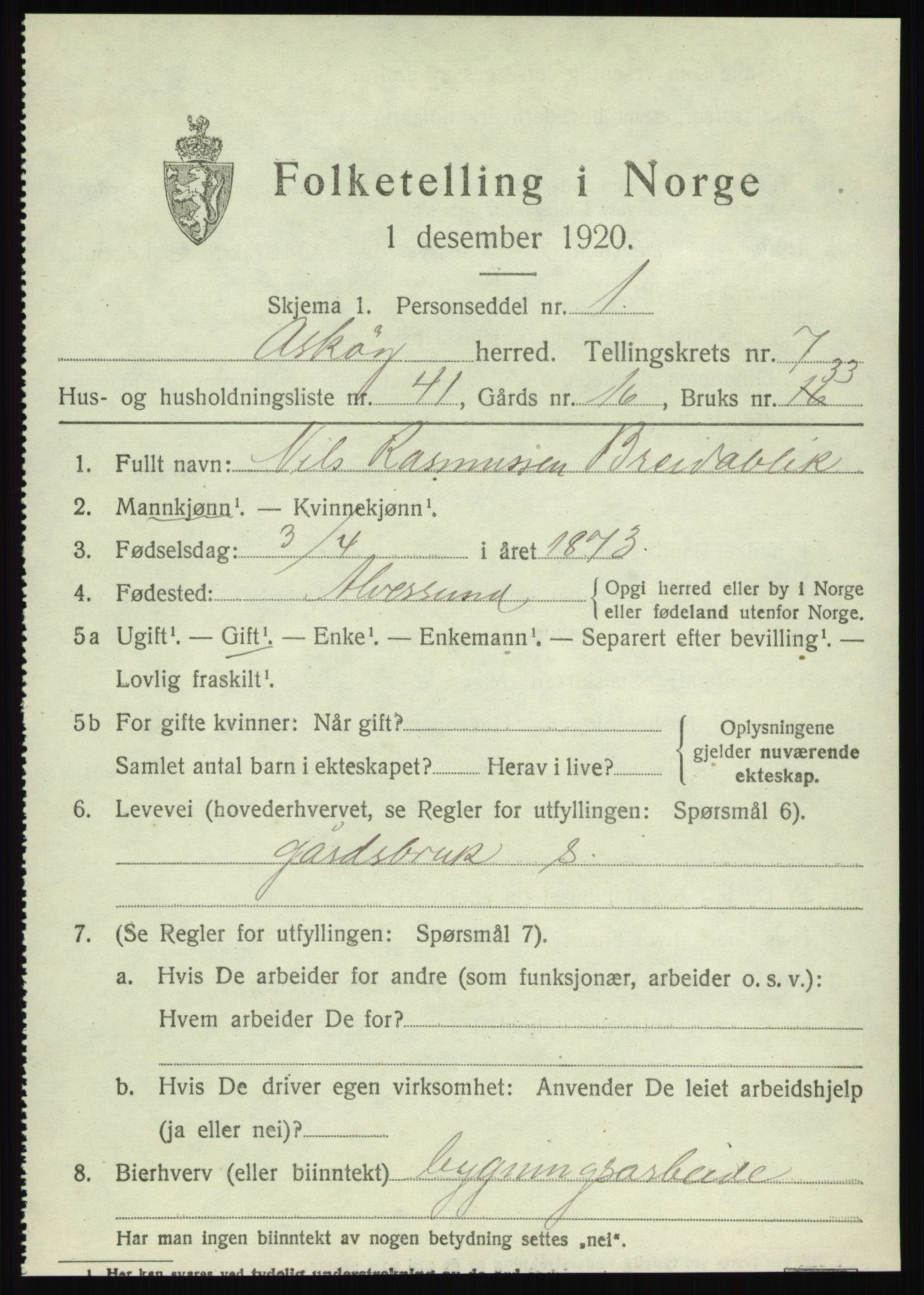 SAB, Folketelling 1920 for 1247 Askøy herred, 1920, s. 11344