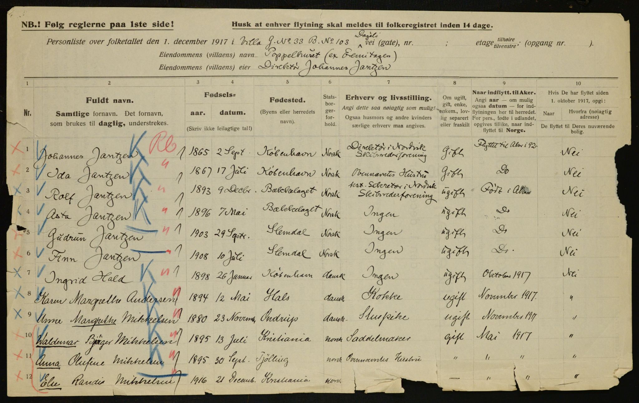 OBA, Kommunal folketelling 1.12.1917 for Aker, 1917, s. 7323