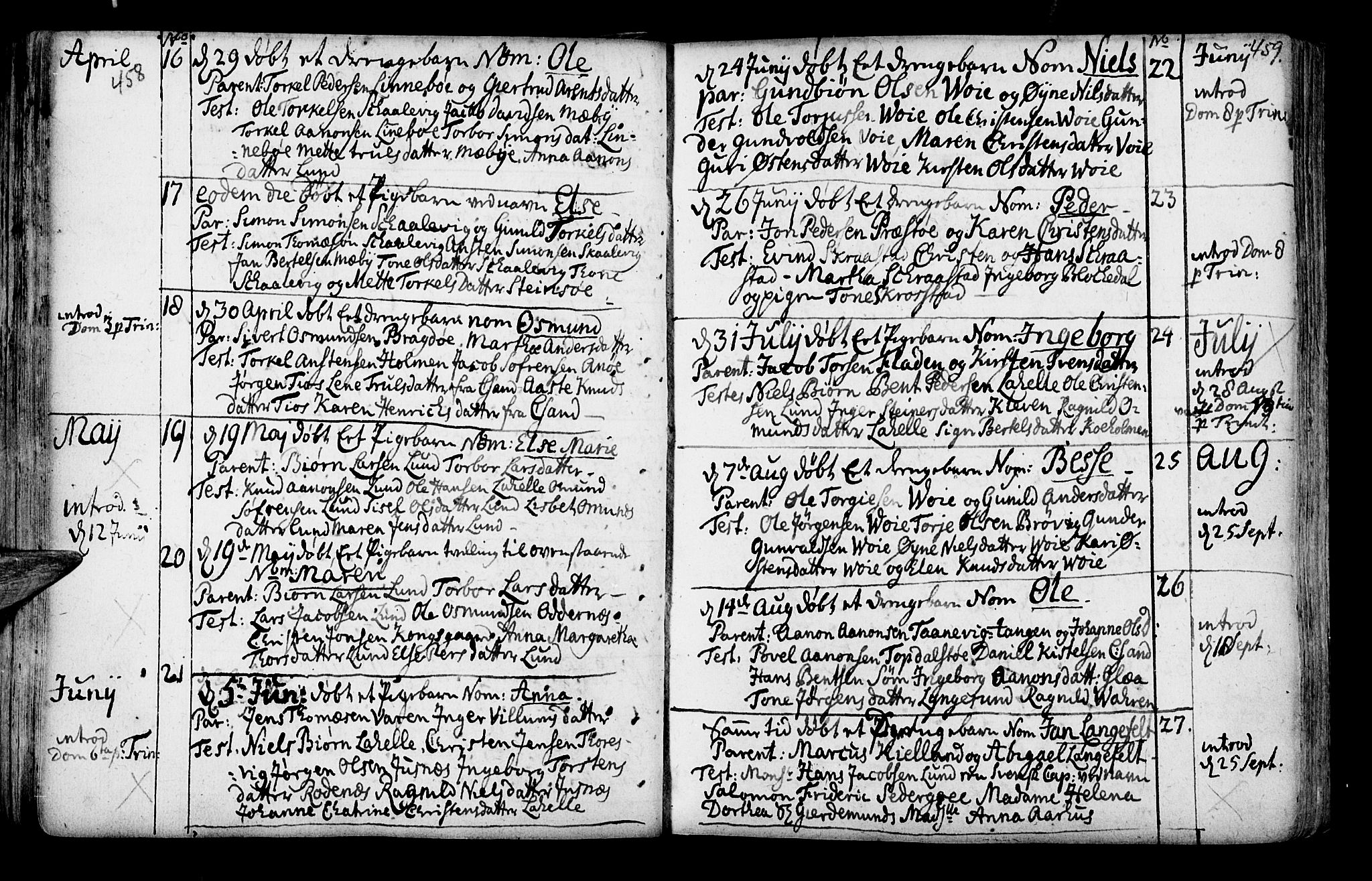 Oddernes sokneprestkontor, AV/SAK-1111-0033/F/Fa/Faa/L0002: Ministerialbok nr. A 2, 1719-1764, s. 458-459