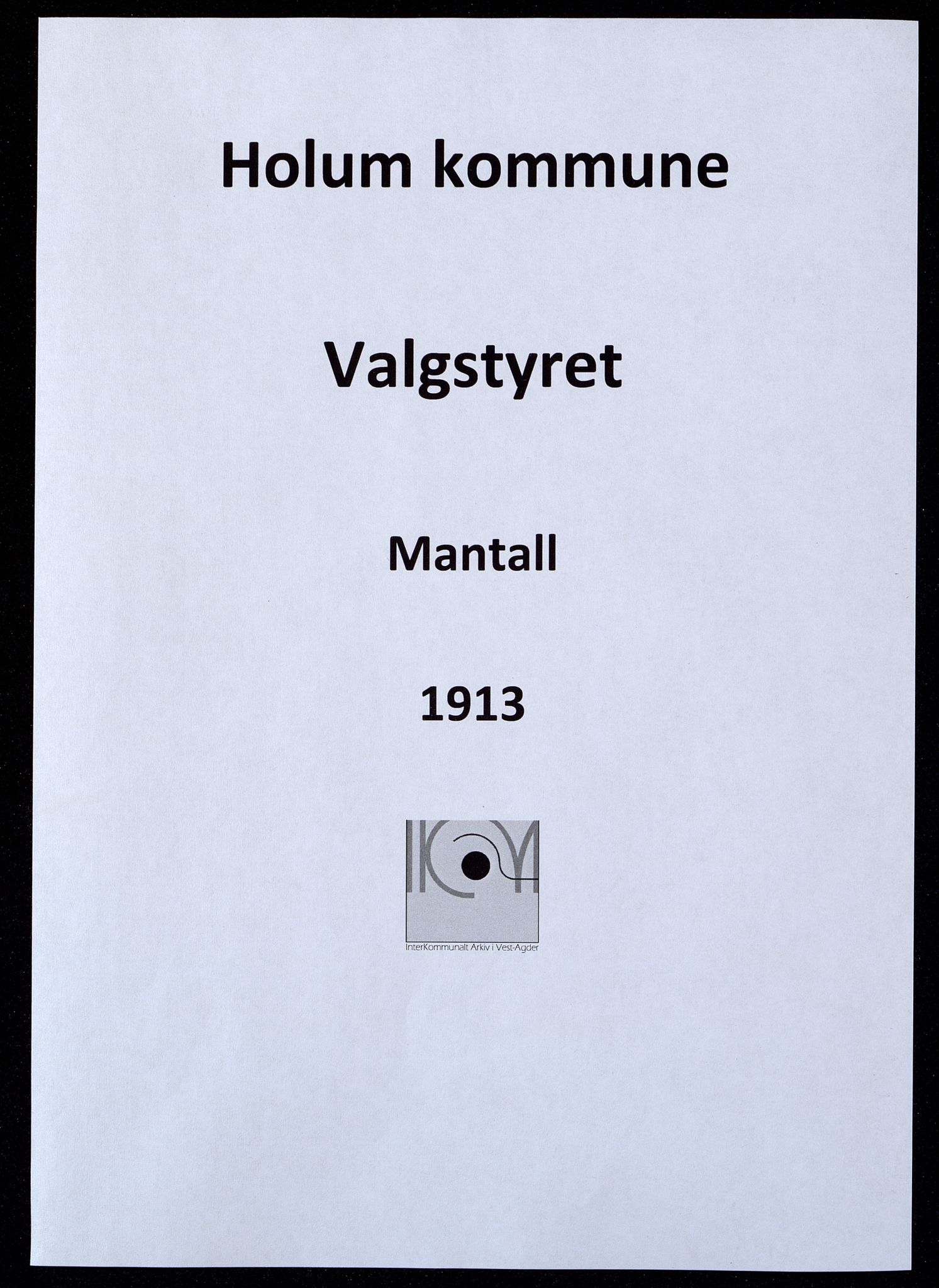 Holum kommune - Valgstyret, IKAV/1002HO110/F/L0002: Manntall, 1913