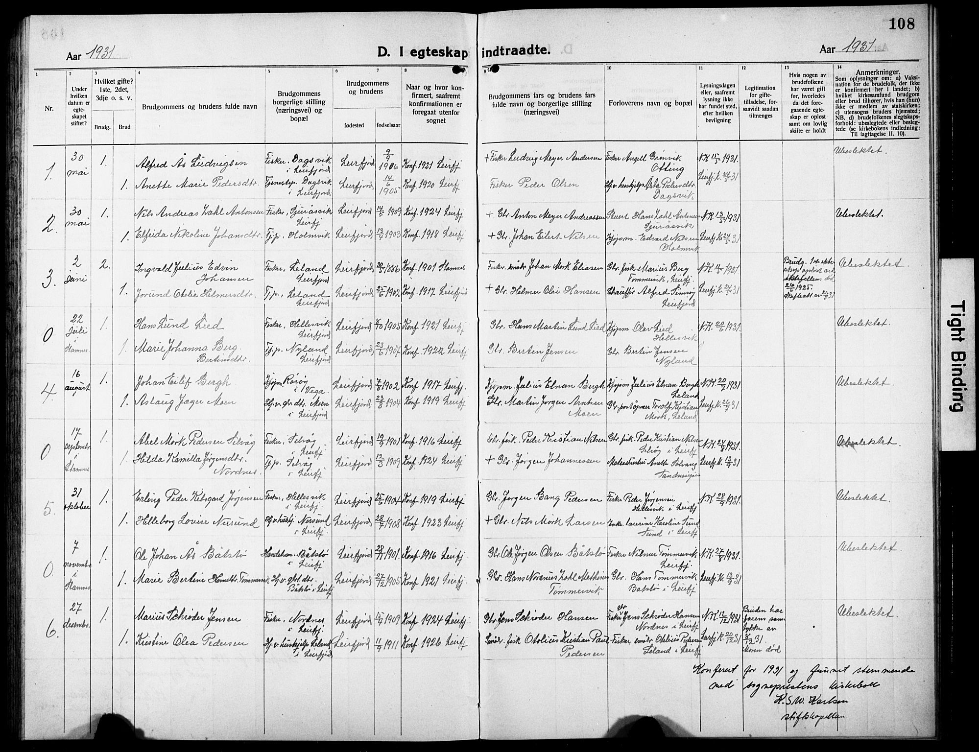 Ministerialprotokoller, klokkerbøker og fødselsregistre - Nordland, AV/SAT-A-1459/832/L0495: Klokkerbok nr. 832C02, 1920-1932, s. 108