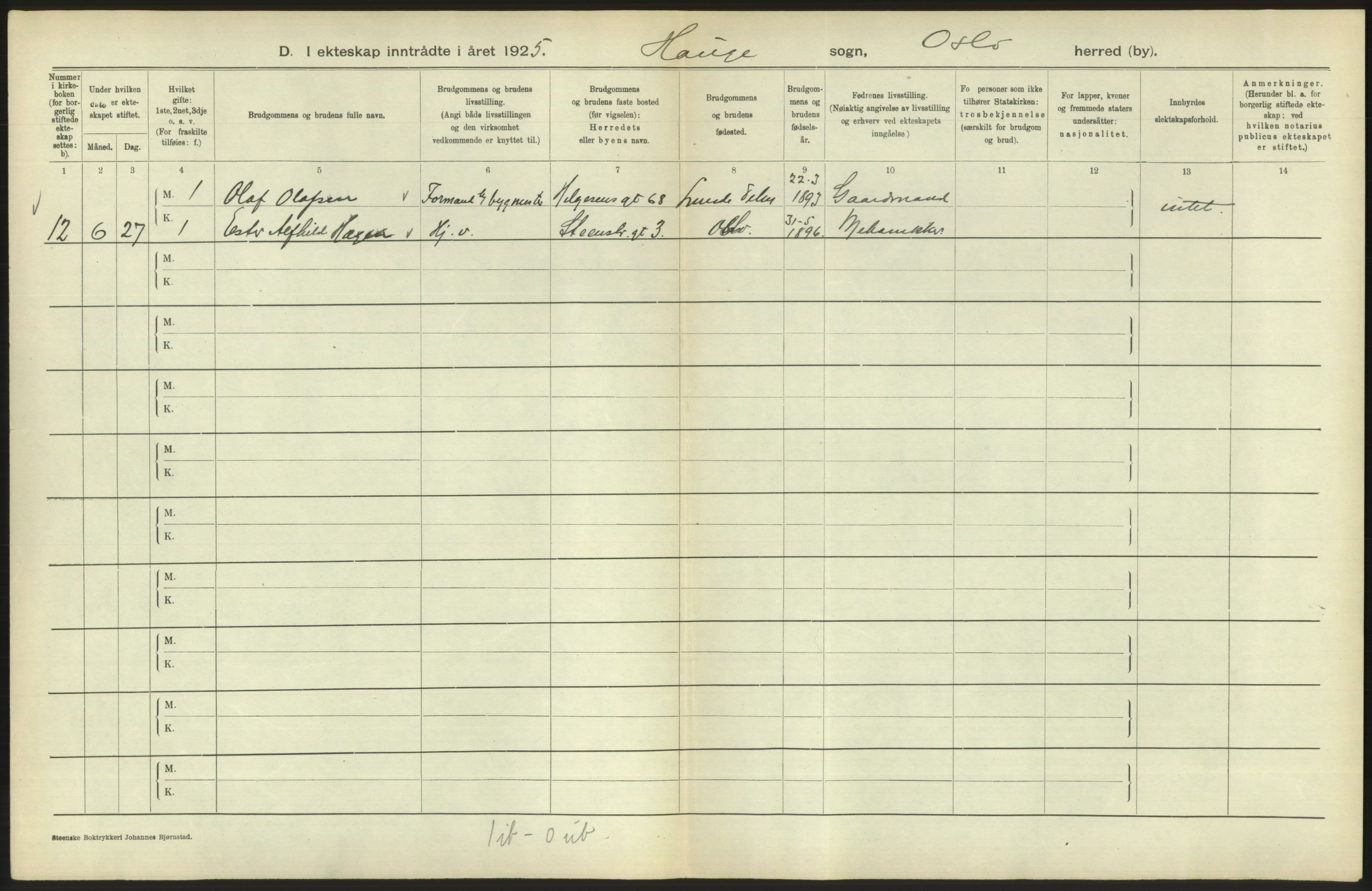 Statistisk sentralbyrå, Sosiodemografiske emner, Befolkning, AV/RA-S-2228/D/Df/Dfc/Dfce/L0008: Oslo: Gifte, 1925, s. 738