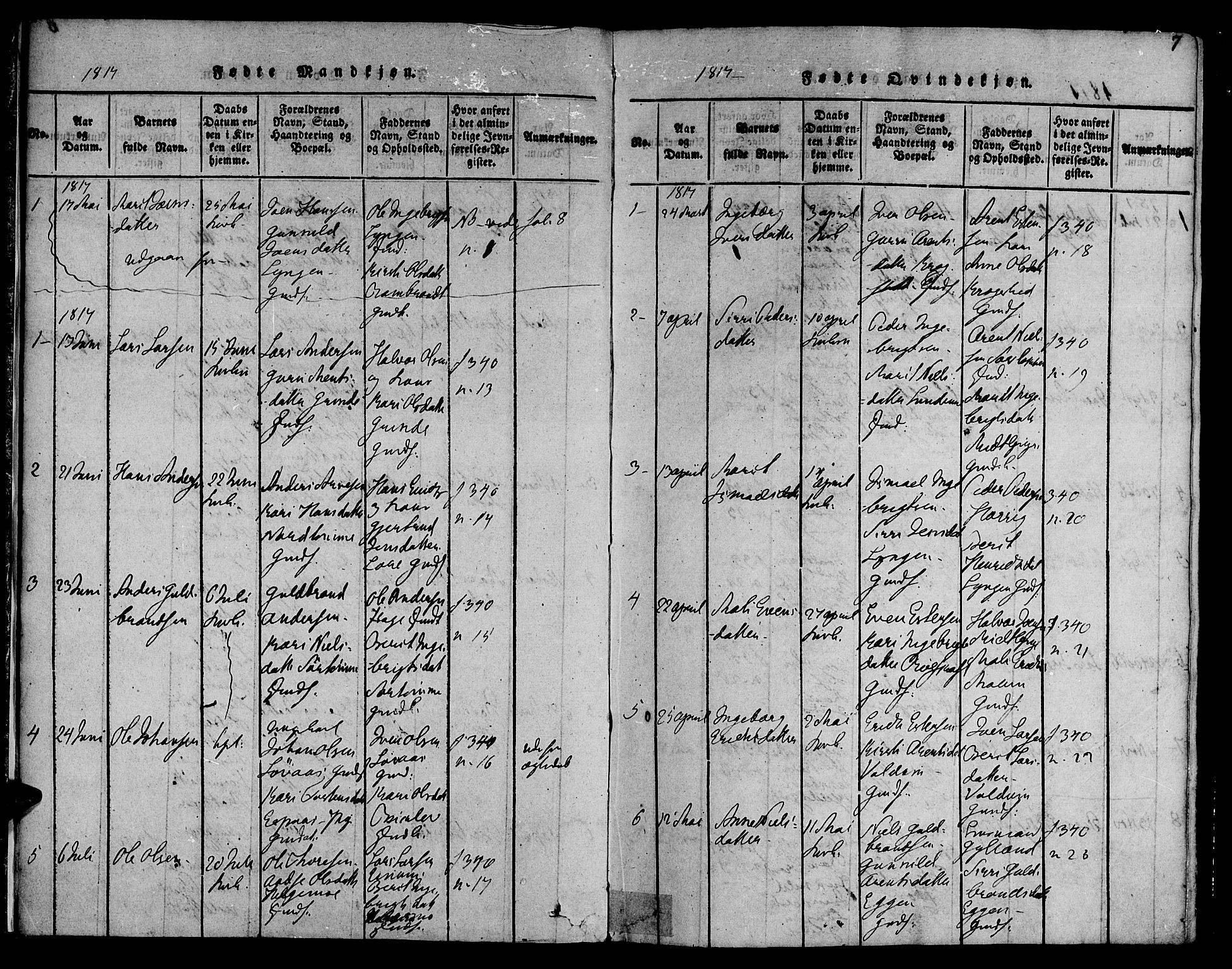 Ministerialprotokoller, klokkerbøker og fødselsregistre - Sør-Trøndelag, SAT/A-1456/692/L1102: Ministerialbok nr. 692A02, 1816-1842, s. 7