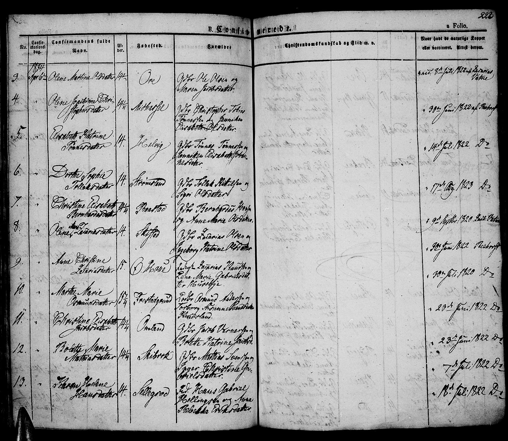 Lista sokneprestkontor, AV/SAK-1111-0027/F/Fa/L0008: Ministerialbok nr. A 8, 1823-1835, s. 222