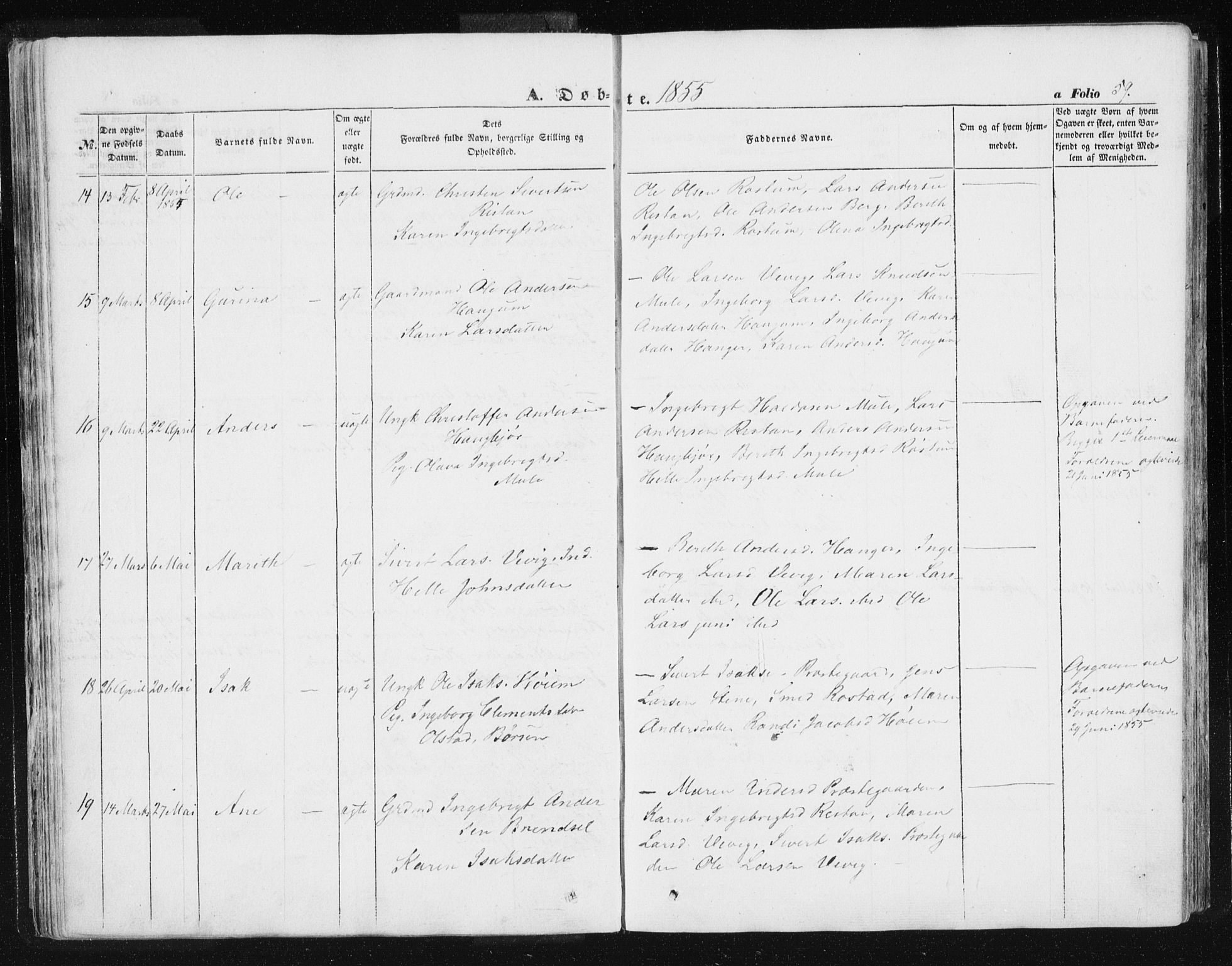 Ministerialprotokoller, klokkerbøker og fødselsregistre - Sør-Trøndelag, SAT/A-1456/612/L0376: Ministerialbok nr. 612A08, 1846-1859, s. 59