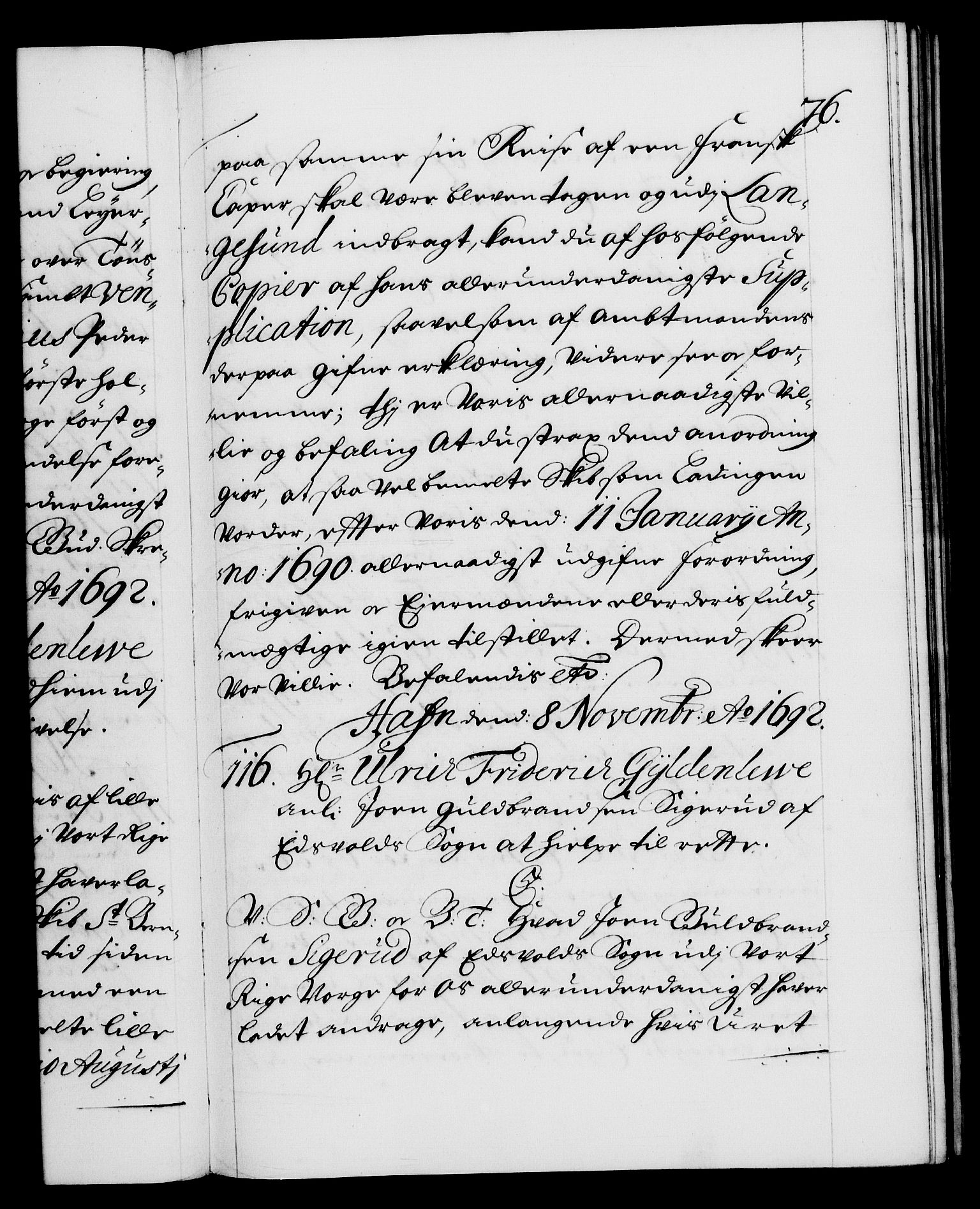 Danske Kanselli 1572-1799, AV/RA-EA-3023/F/Fc/Fca/Fcab/L0015: Norske tegnelser (mikrofilm), 1692-1699, s. 76a